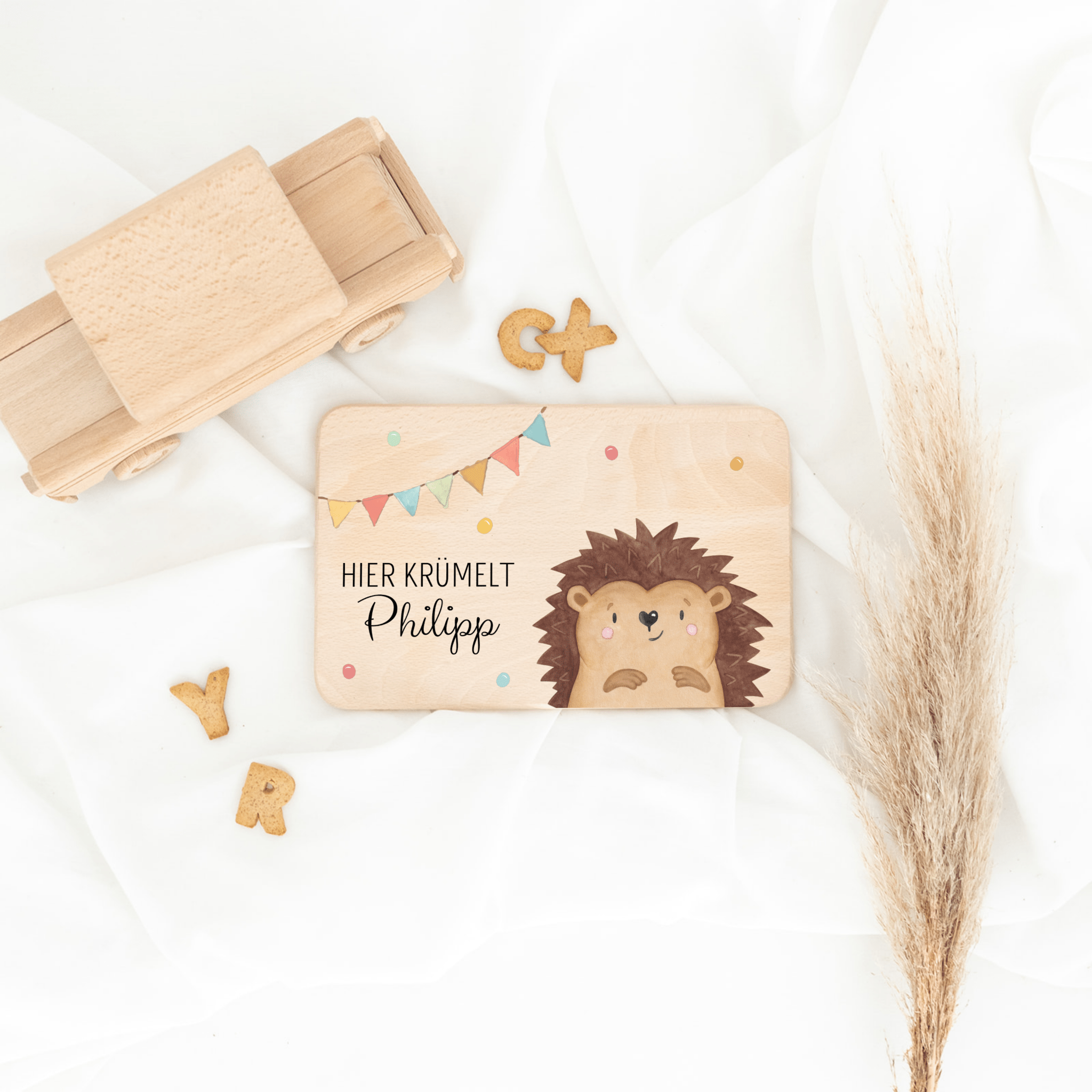 Frühstücksbrettchen personalisiert - Tier Girlande Aquarell - wunderwunsch