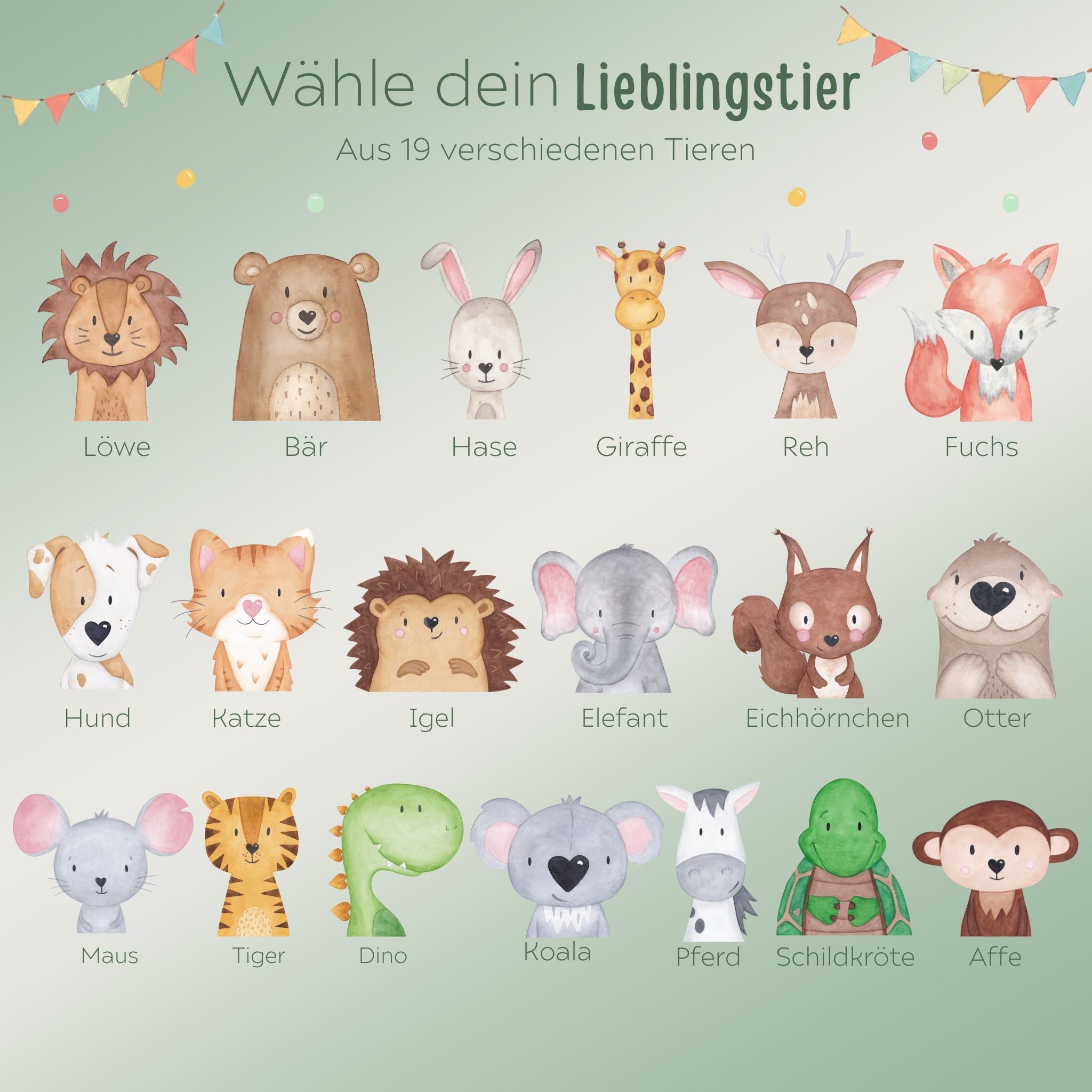 Frühstücksbrettchen personalisiert - Tier Girlande Aquarell - wunderwunsch