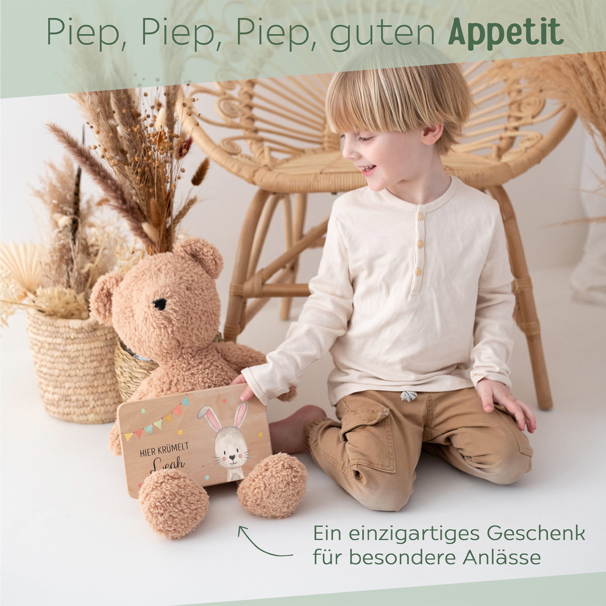 Frühstücksbrettchen personalisiert - Tier Girlande Aquarell - wunderwunsch