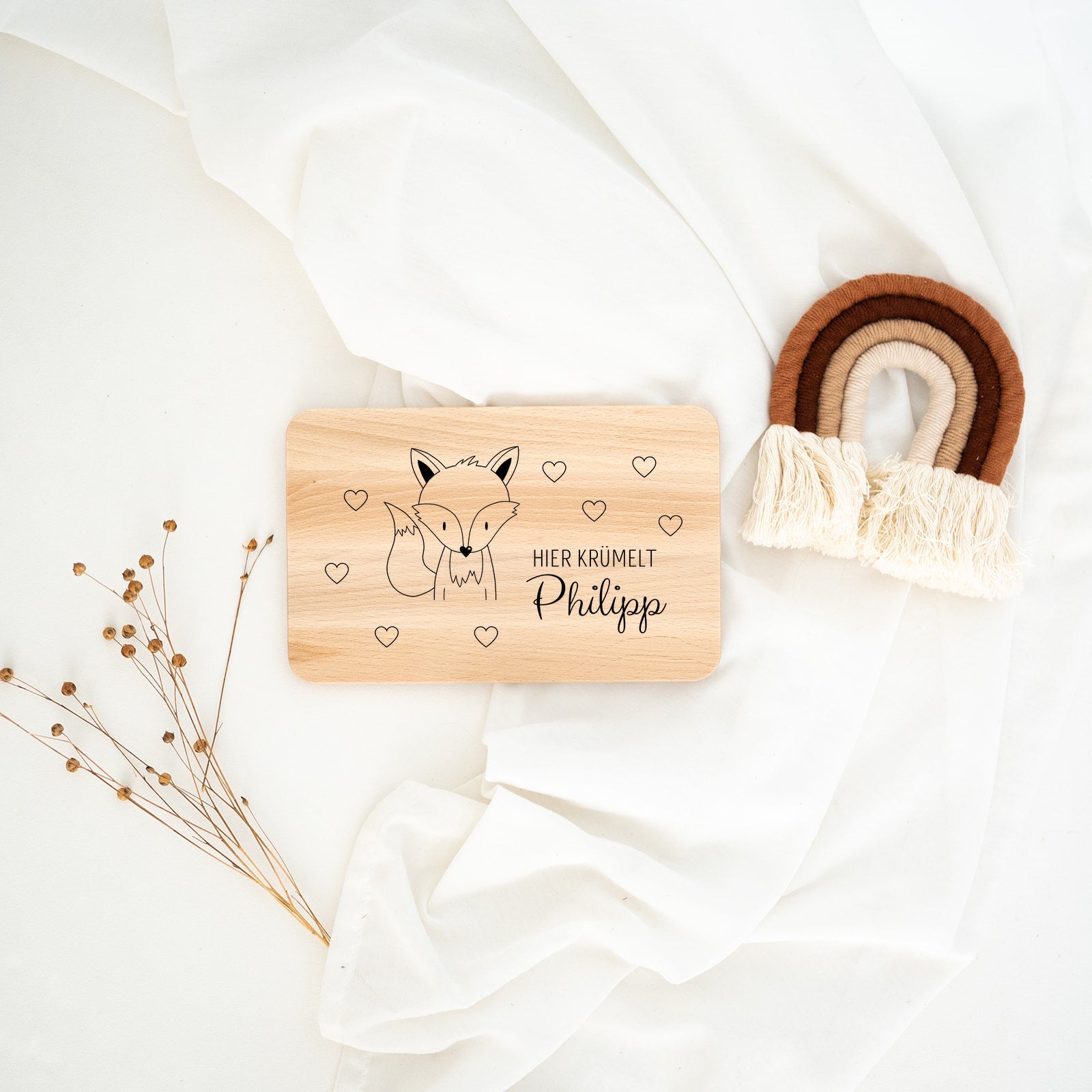 Frühstücksbrettchen personalisiert - Tier Herzen Gravur - wunderwunsch