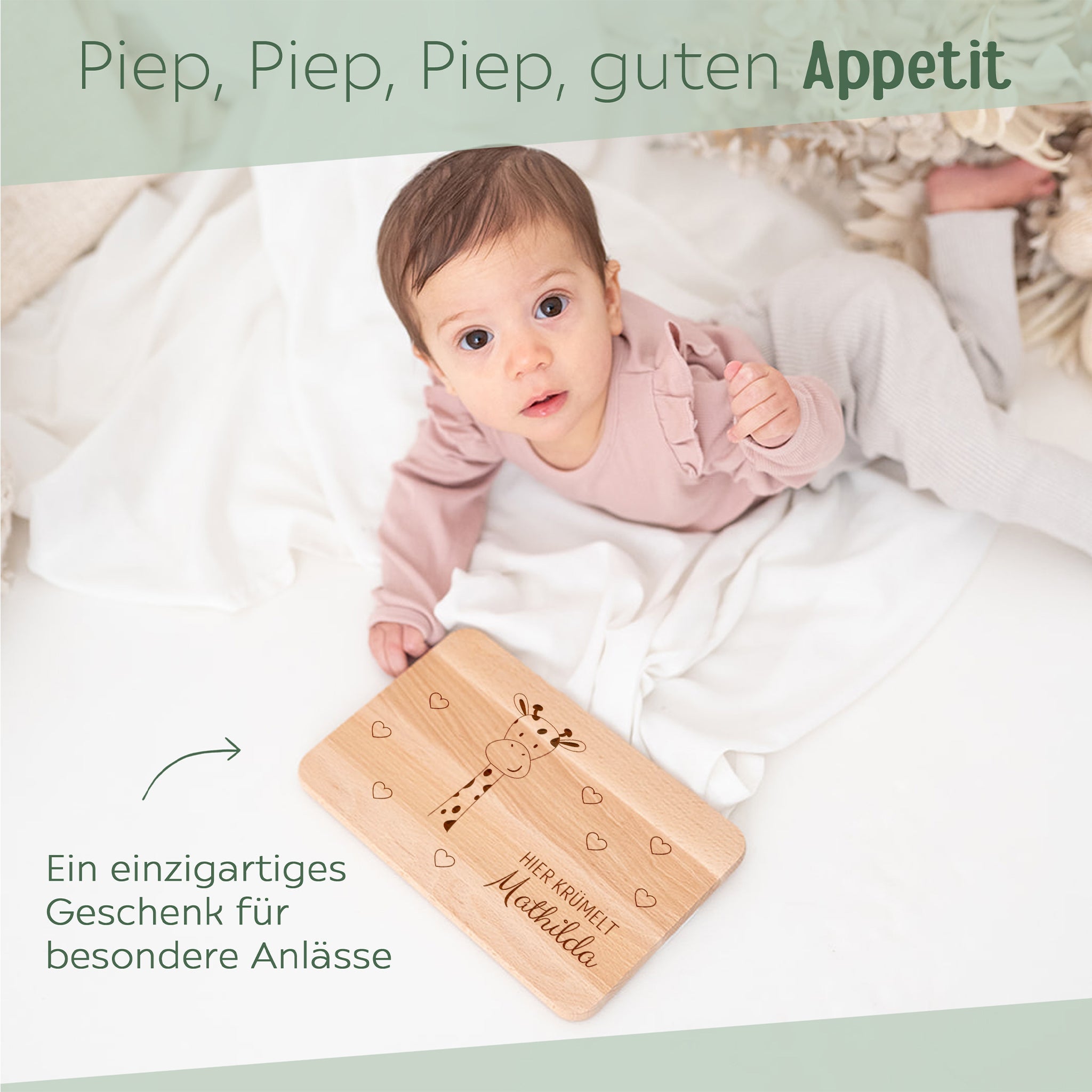 Frühstücksbrettchen personalisiert - Tier Herzen Gravur - wunderwunsch