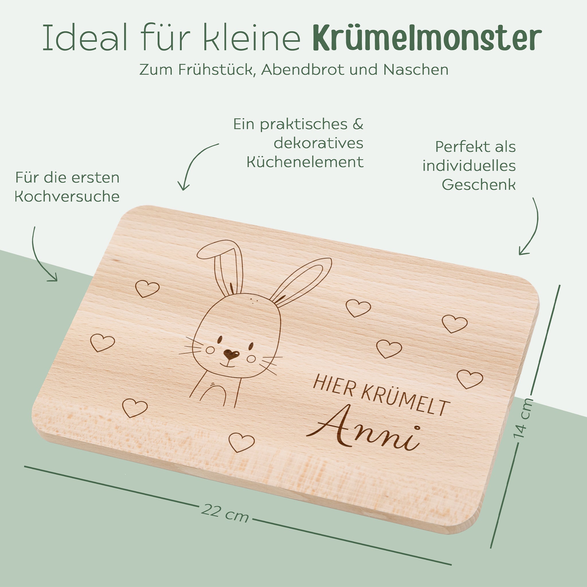 Frühstücksbrettchen personalisiert - Tier Herzen Gravur - wunderwunsch