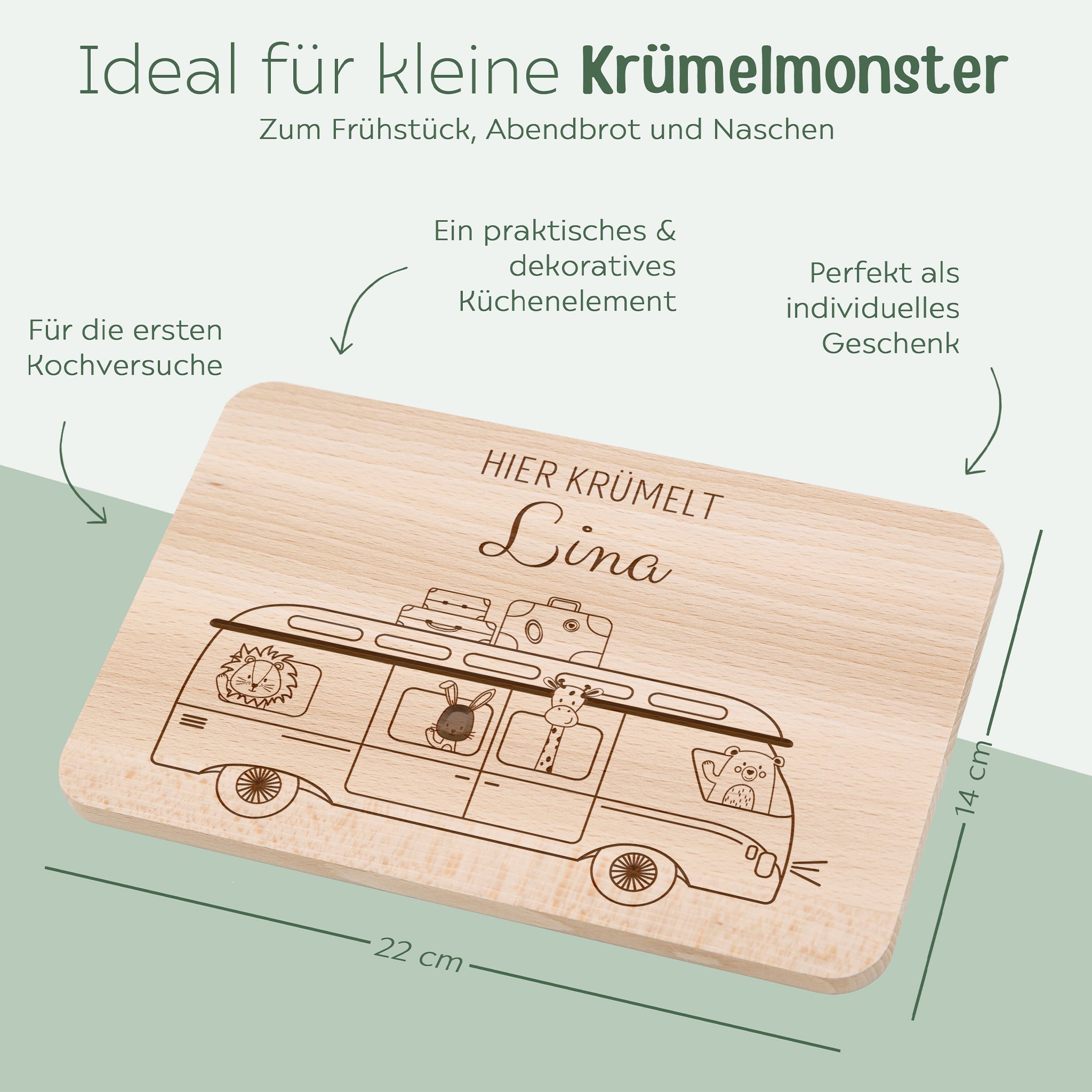 Frühstücksbrettchen personalisiert - Tiere Bus Gravur - wunderwunsch