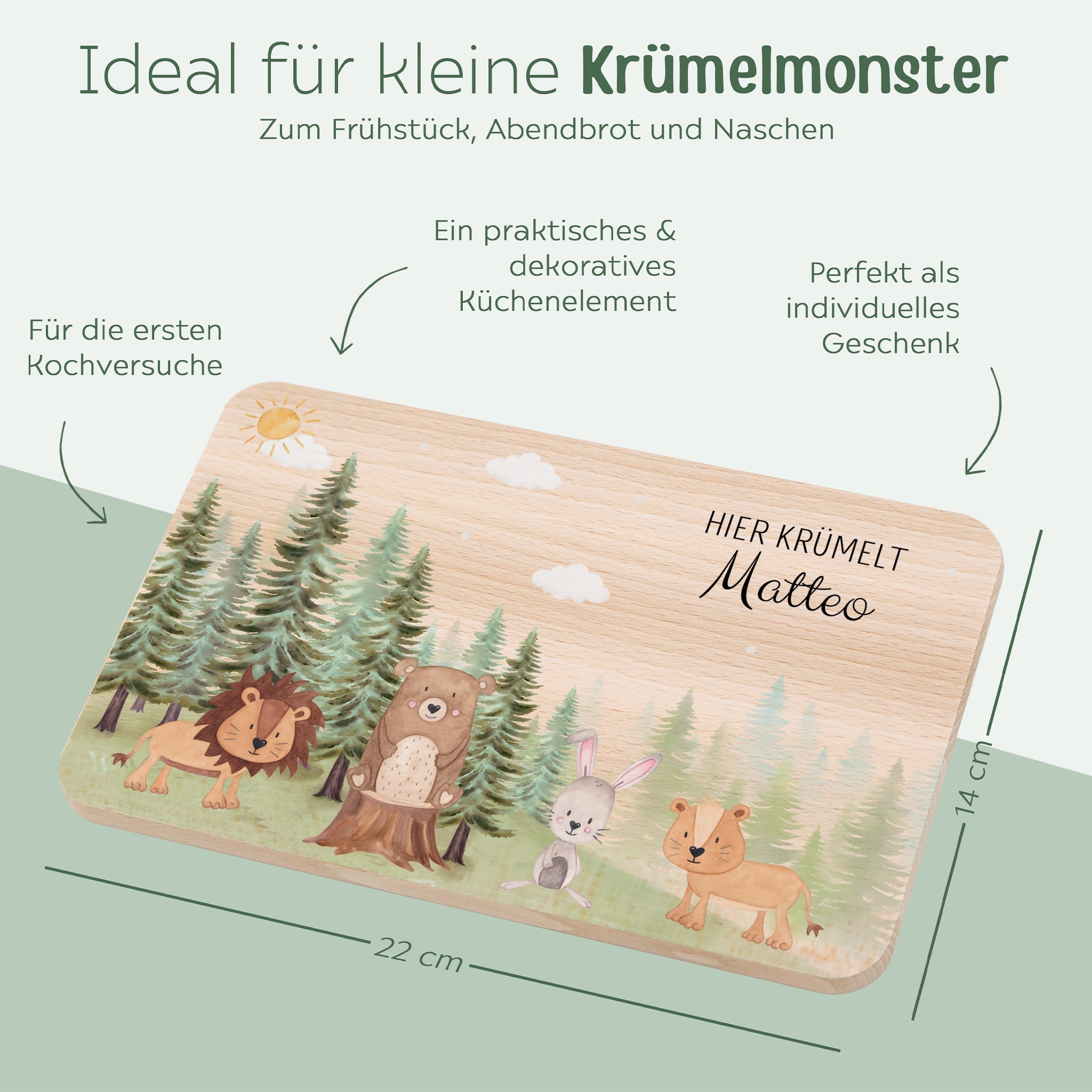 Frühstücksbrettchen personalisiert - Tiere Nadelwald Aquarell - wunderwunsch