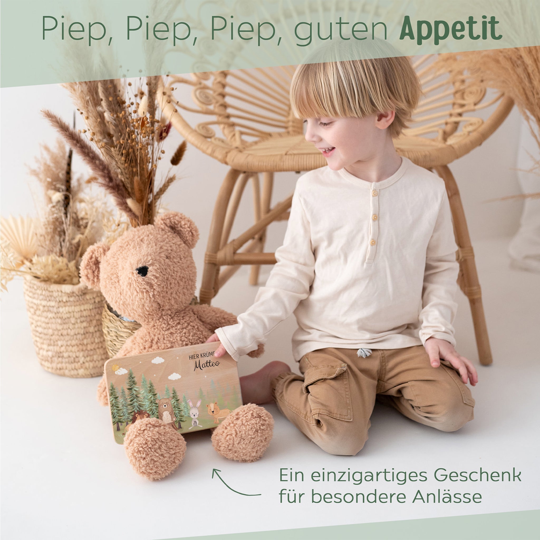 Frühstücksbrettchen personalisiert - Tiere Nadelwald Aquarell - wunderwunsch