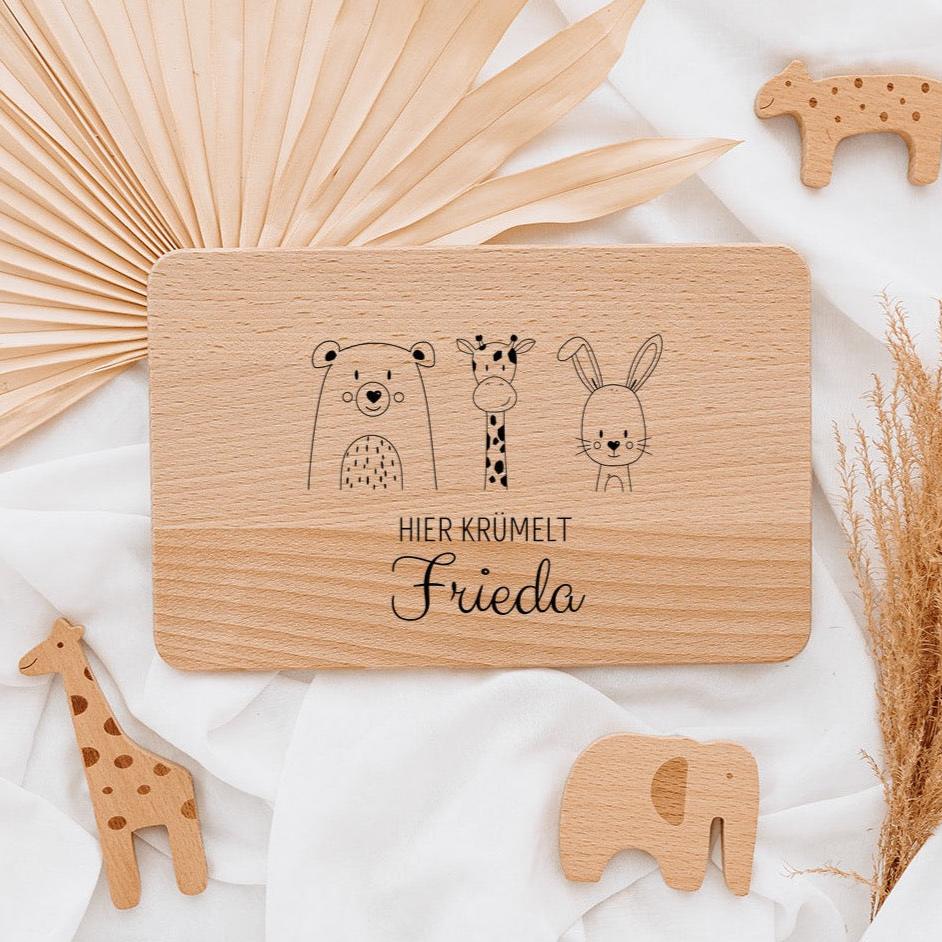 Frühstücksbrettchen personalisiert - Tiere Trio Gravur - wunderwunsch