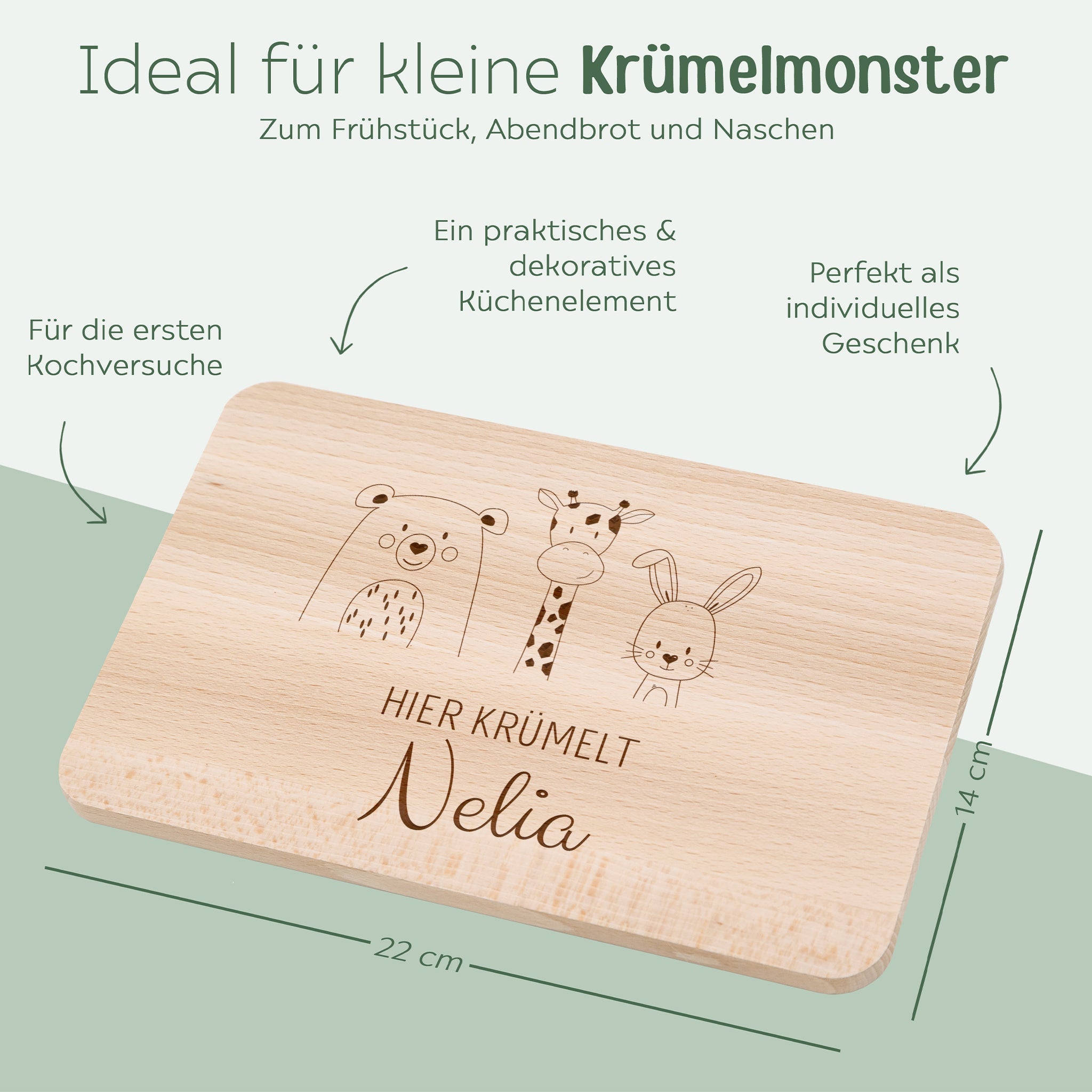 Frühstücksbrettchen personalisiert - Tiere Trio Gravur - wunderwunsch
