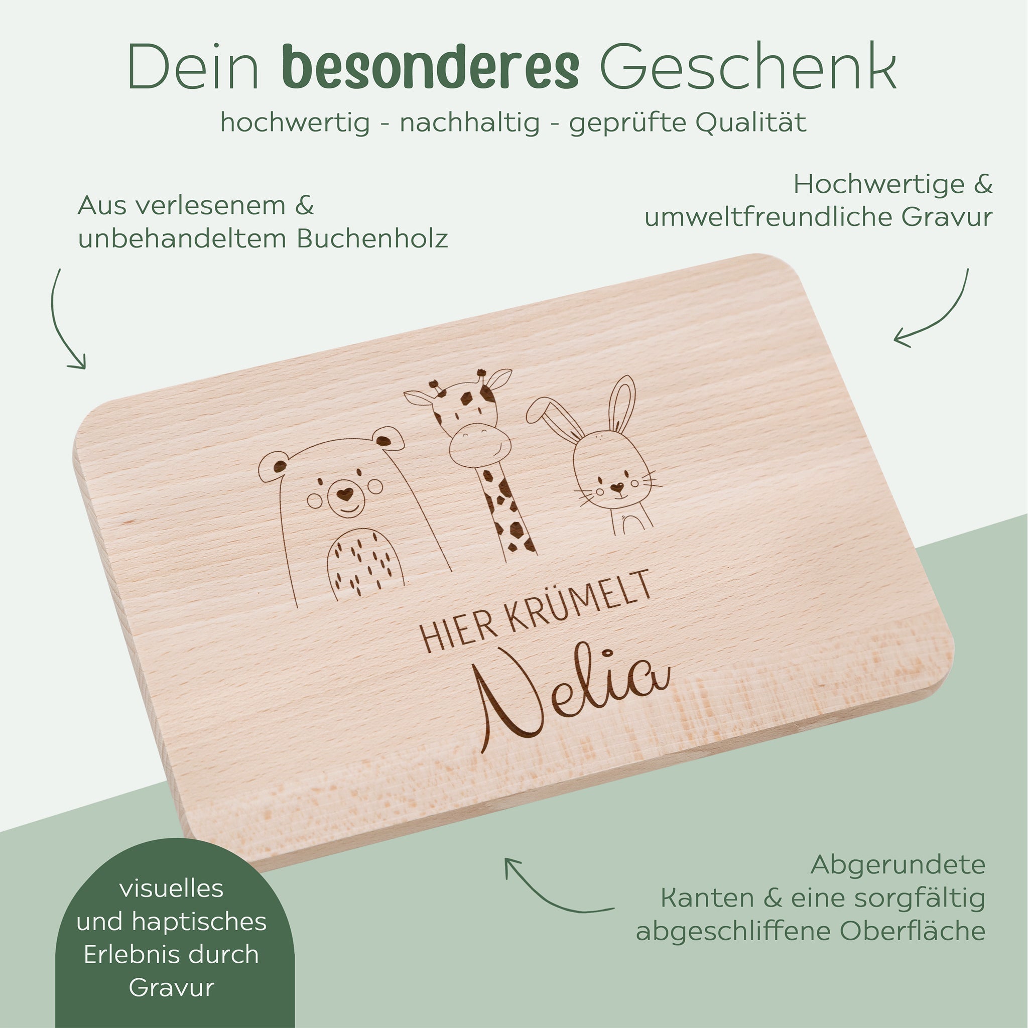 Frühstücksbrettchen personalisiert - Tiere Trio Gravur - wunderwunsch