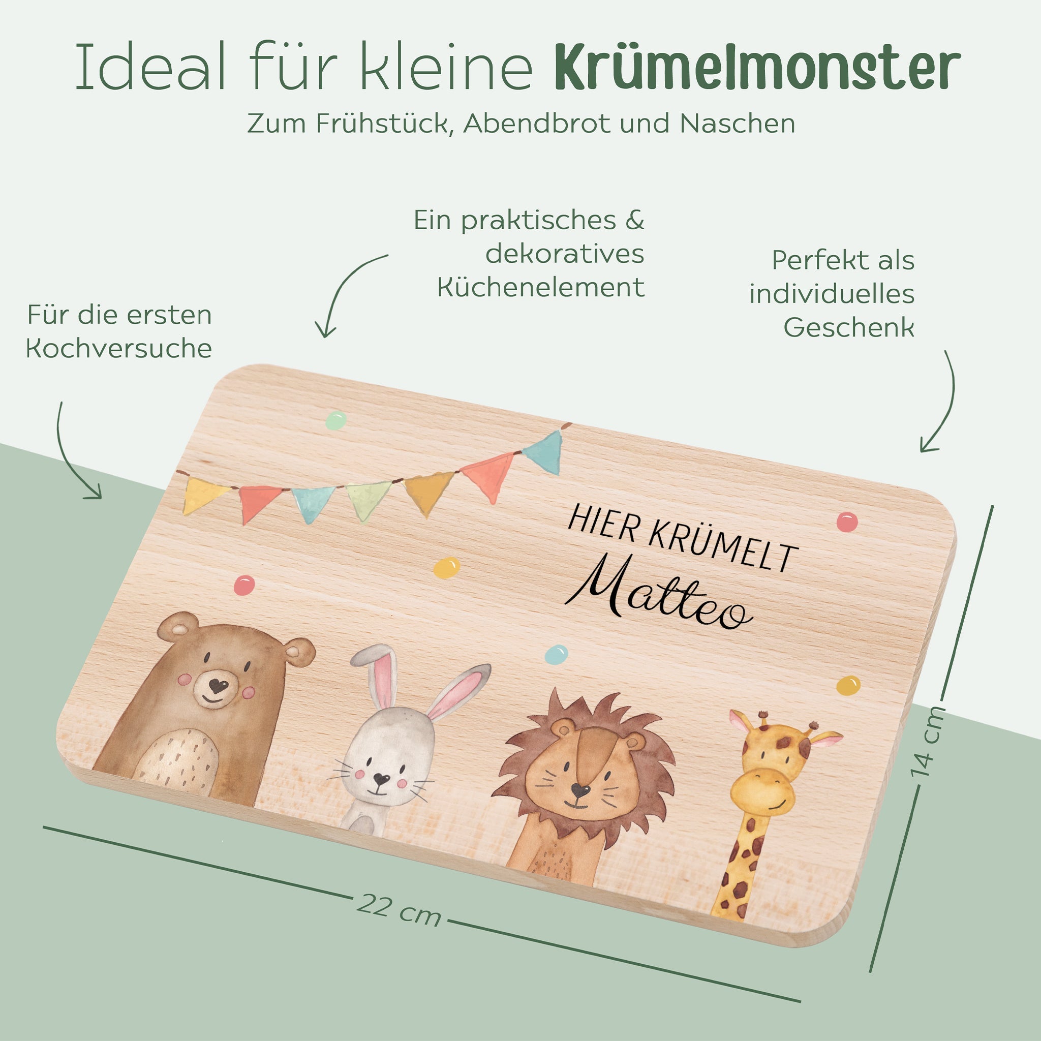 Frühstücksbrettchen personalisiert - Tiere unten Variationen - wunderwunsch