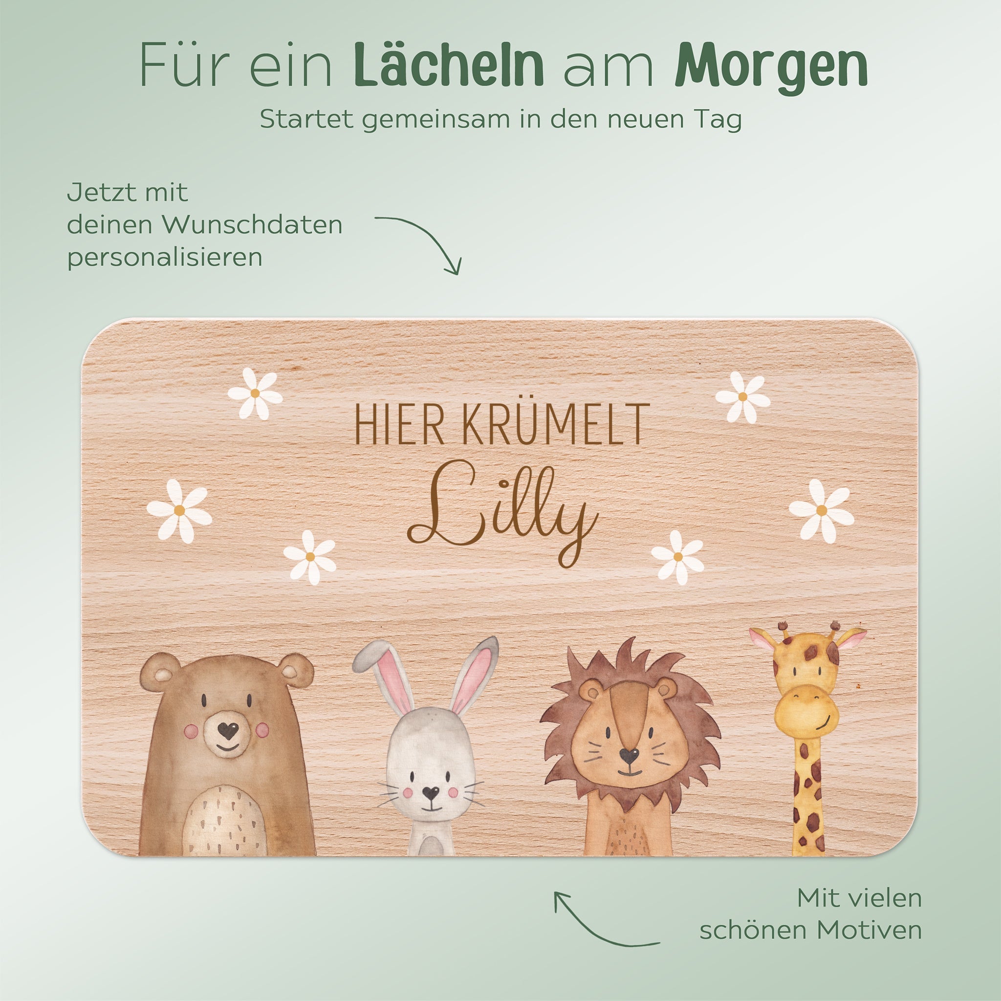 Frühstücksbrettchen personalisiert - Tiere unten Variationen - wunderwunsch