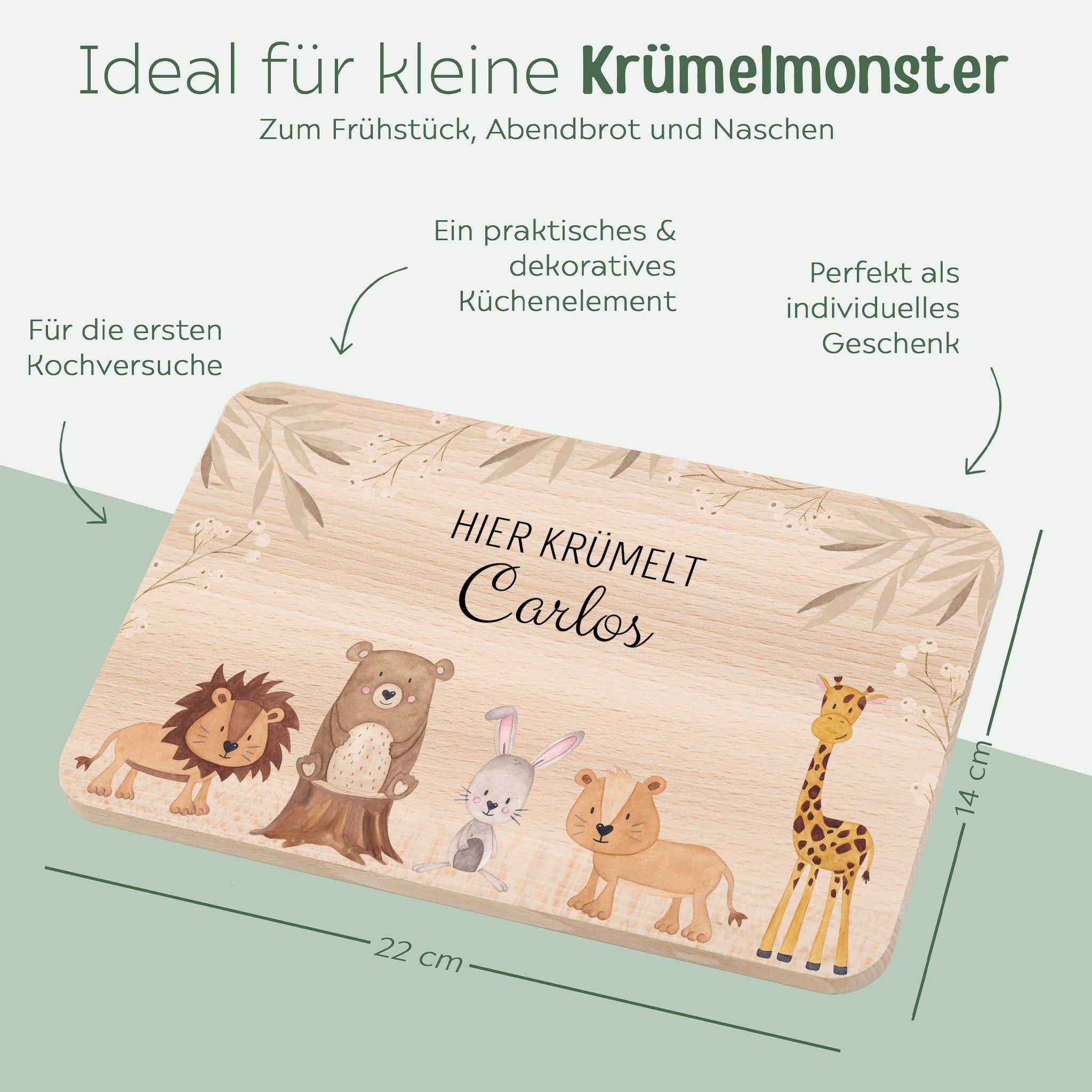 Frühstücksbrettchen personalisiert - Tiere Zweige beige Aquarell - wunderwunsch