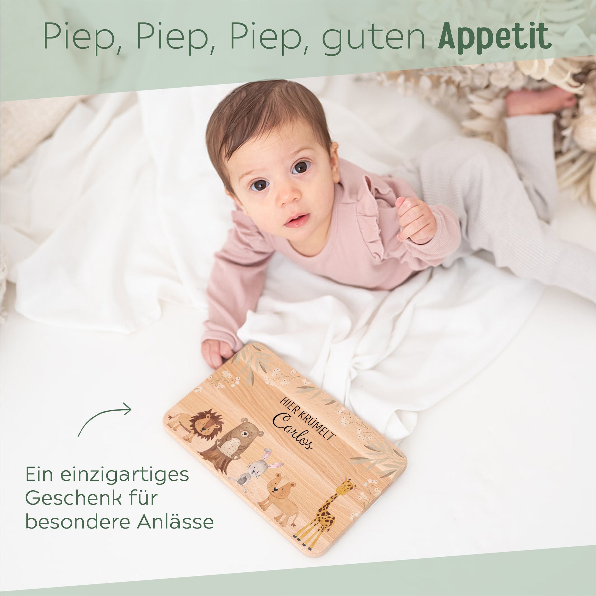 Frühstücksbrettchen personalisiert - Tiere Zweige beige Aquarell - wunderwunsch