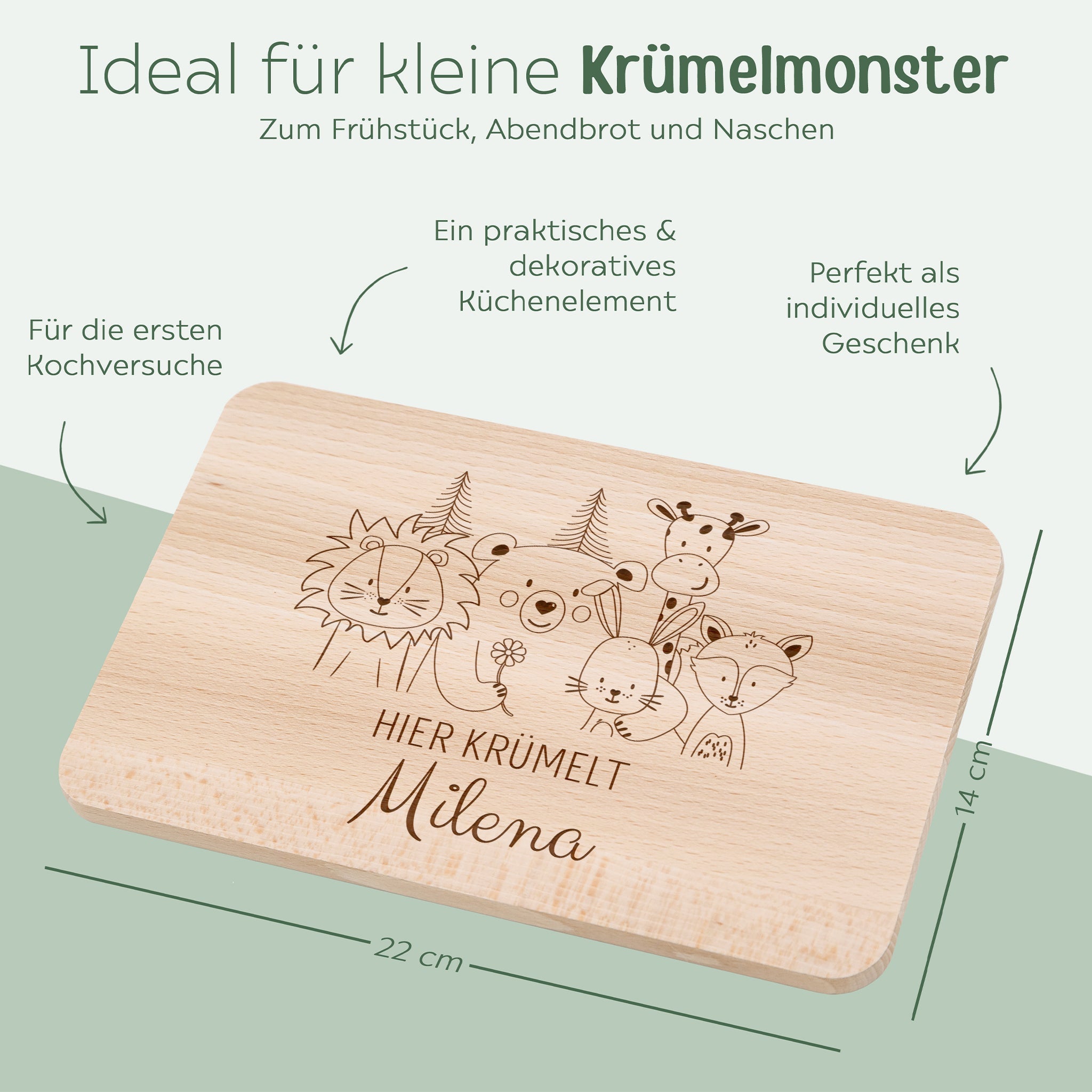 Frühstücksbrettchen personalisiert - Tierfamilie Blume Gravur - wunderwunsch