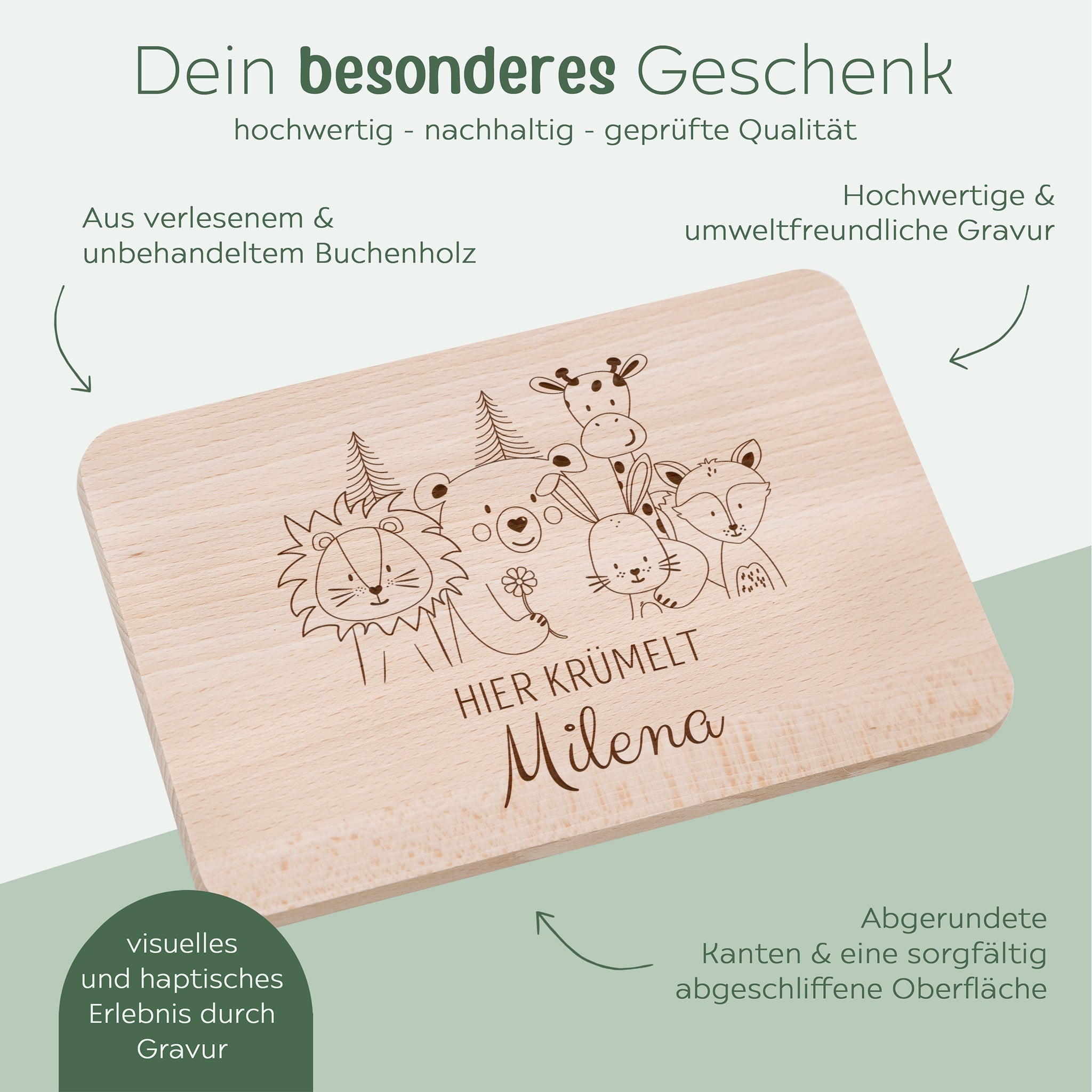 Frühstücksbrettchen personalisiert - Tierfamilie Blume Gravur - wunderwunsch