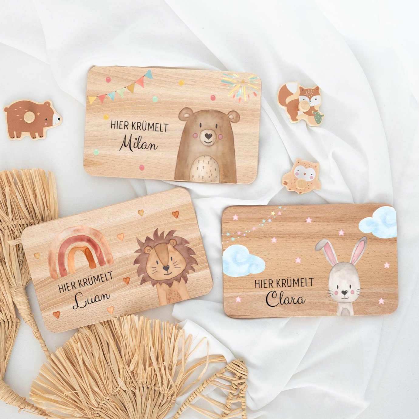 Frühstücksbrettchen personalisiert - Traumhafte Tierfreunde Aquarell - wunderwunsch