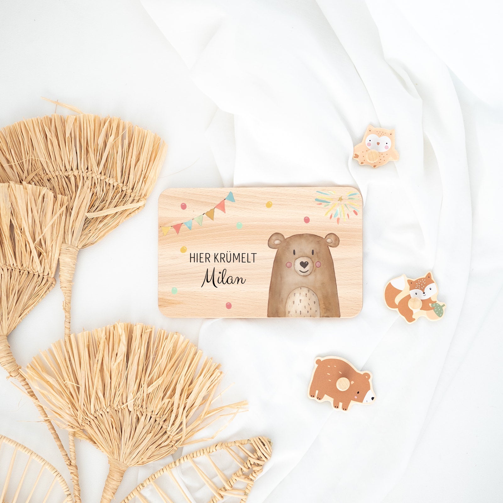 Frühstücksbrettchen personalisiert - Traumhafte Tierfreunde Aquarell - wunderwunsch