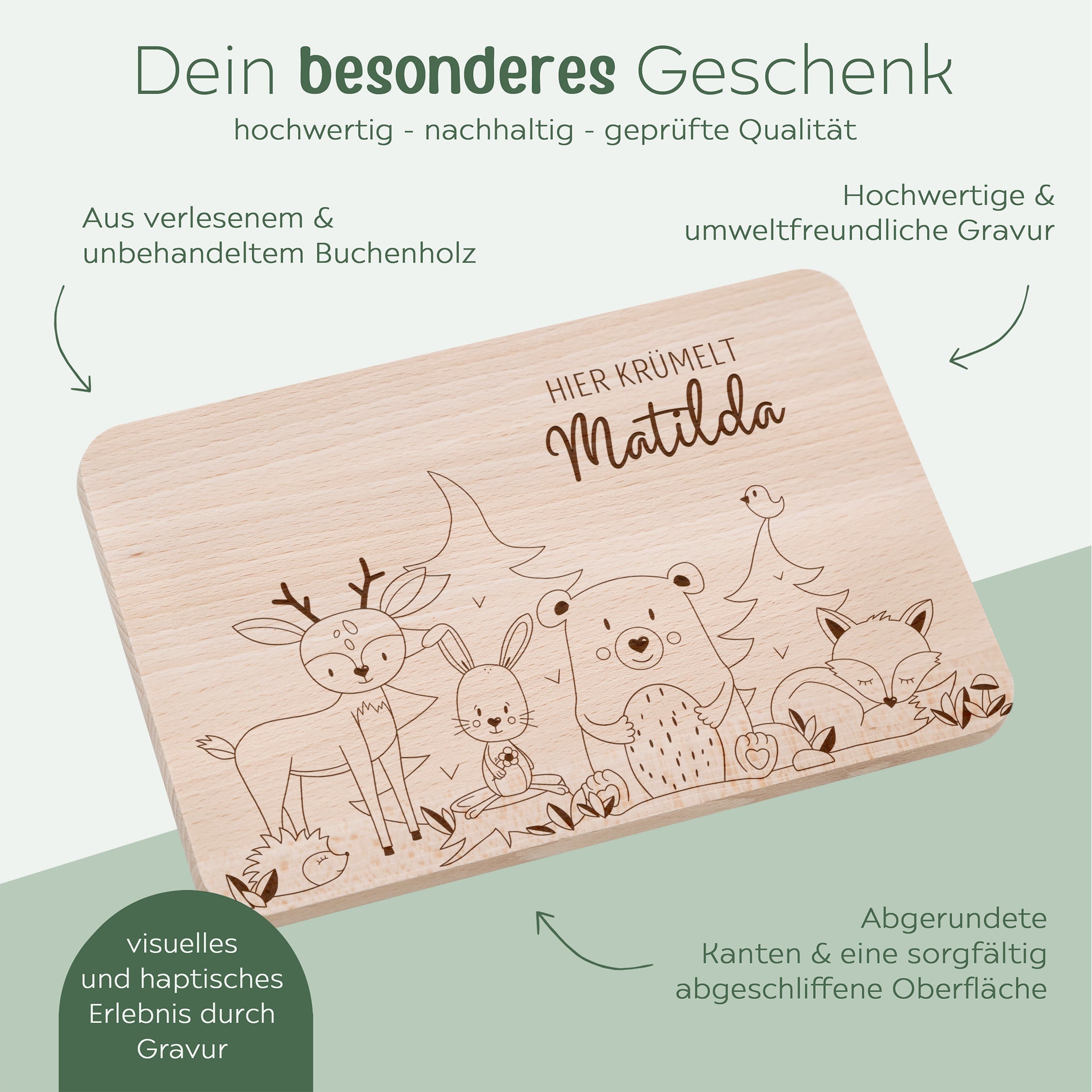 Frühstücksbrettchen personalisiert - Waldfreunde Gravur - wunderwunsch