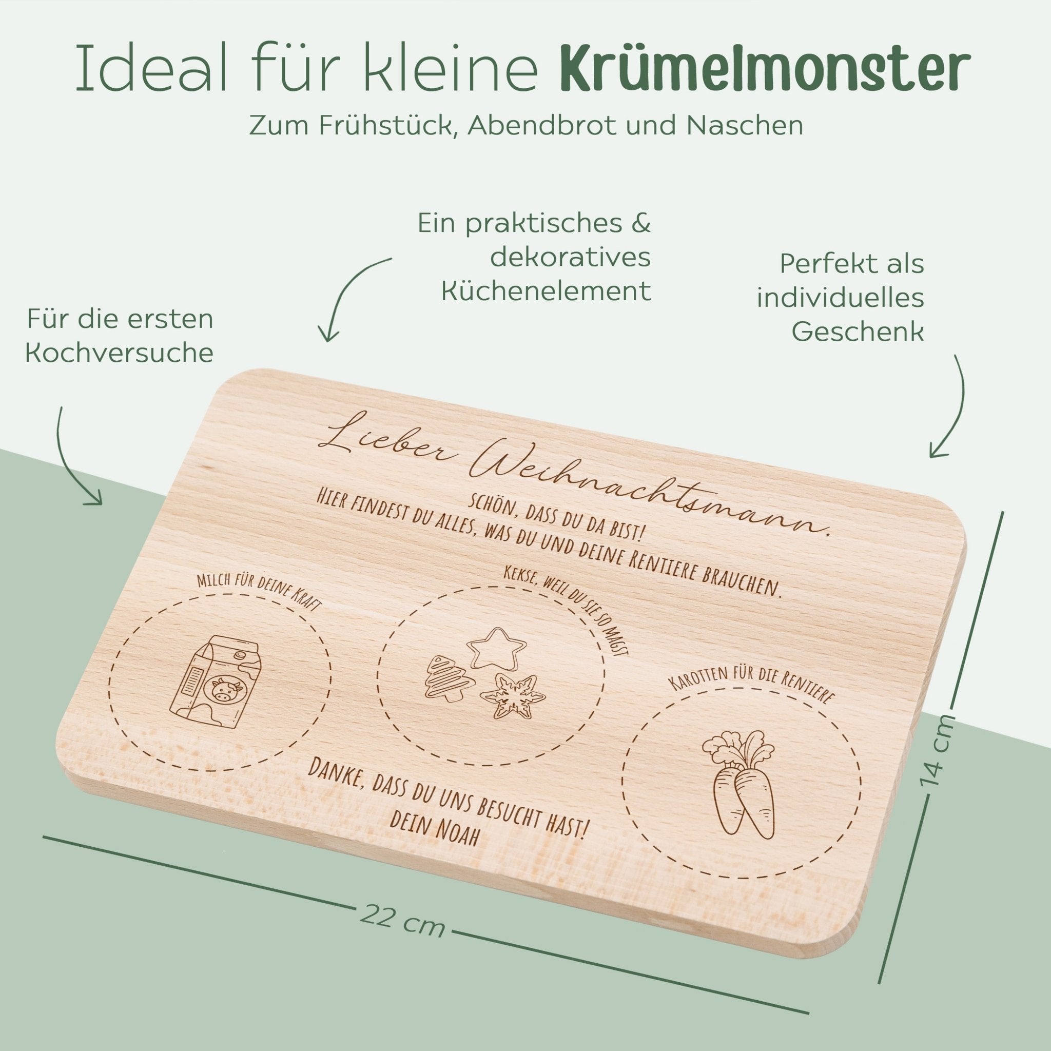 Frühstücksbrettchen Weihnachten "Milch und Kekse" personalisiert - wunderwunsch