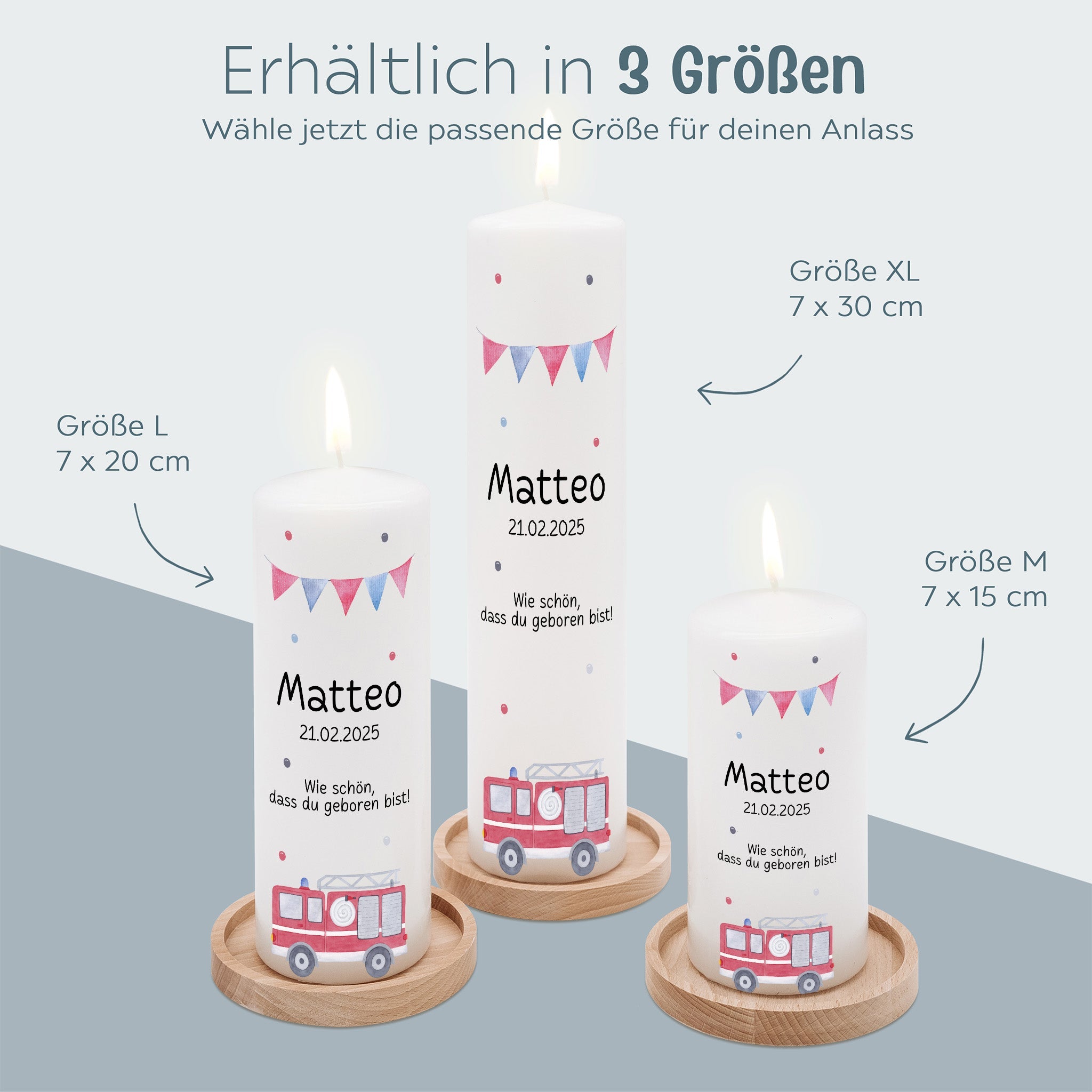Geburtskerze personalisiert - Feuerwehr Aquarell - wunderwunsch