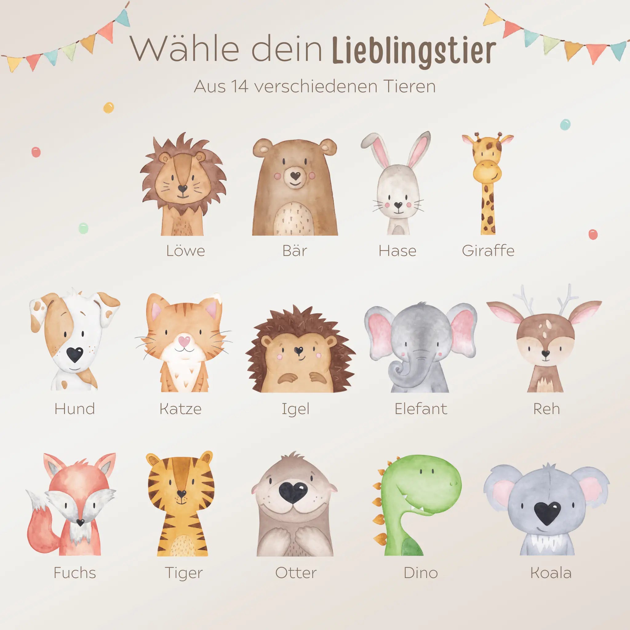 Geburtstagskerze personalisiert - Tier Girlande Aquarell - wunderwunsch