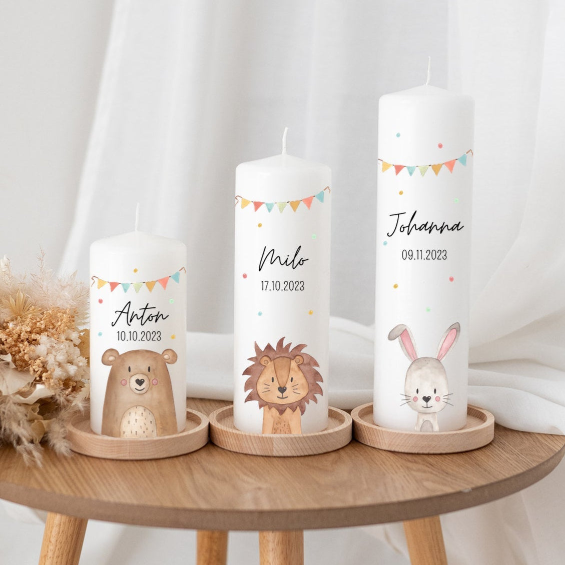 Geburtstagskerze personalisiert - Tier Girlande Aquarell - wunderwunsch