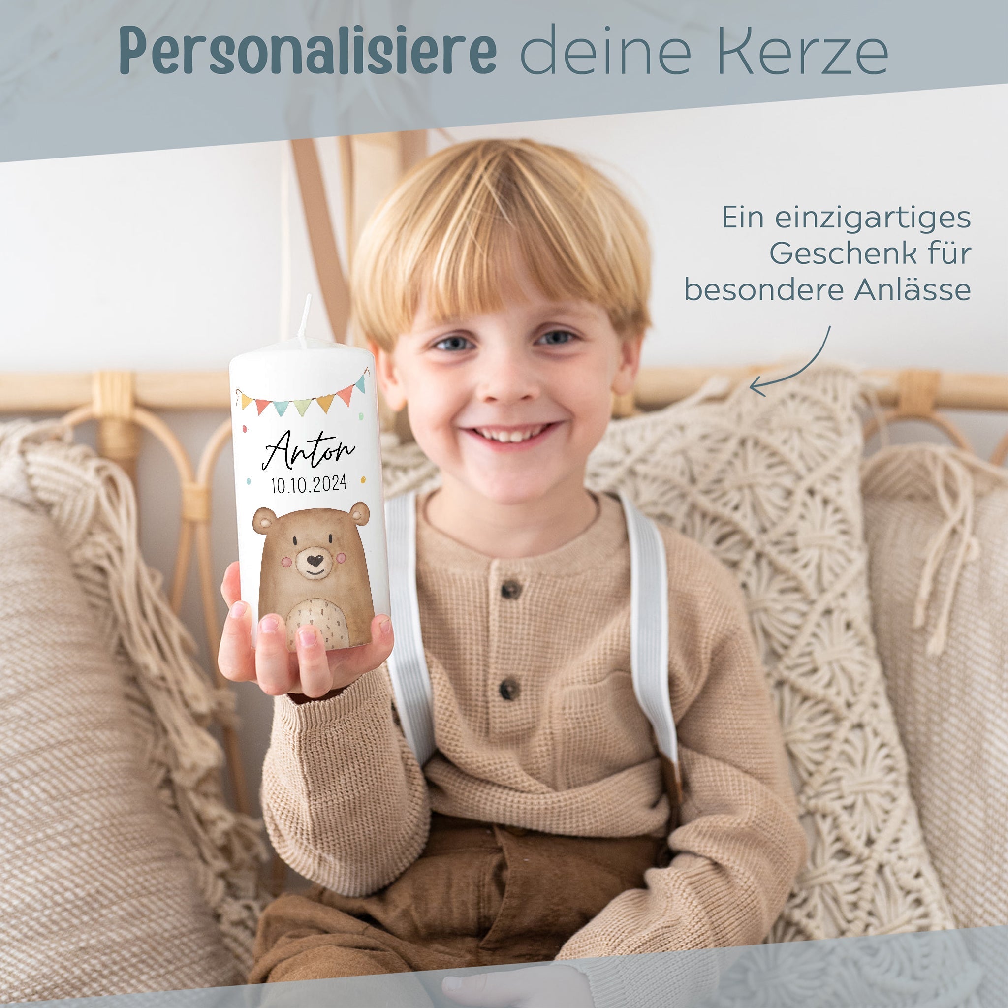 Geburtstagskerze personalisiert - Tier Girlande Aquarell - wunderwunsch