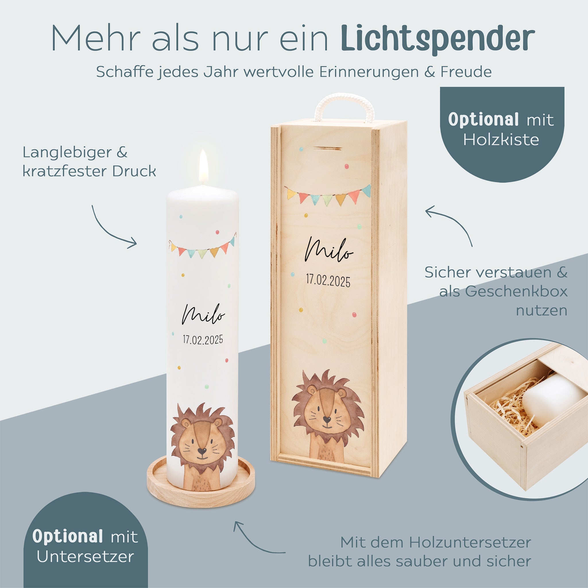 Geburtstagskerze personalisiert - Tier Girlande Aquarell - wunderwunsch