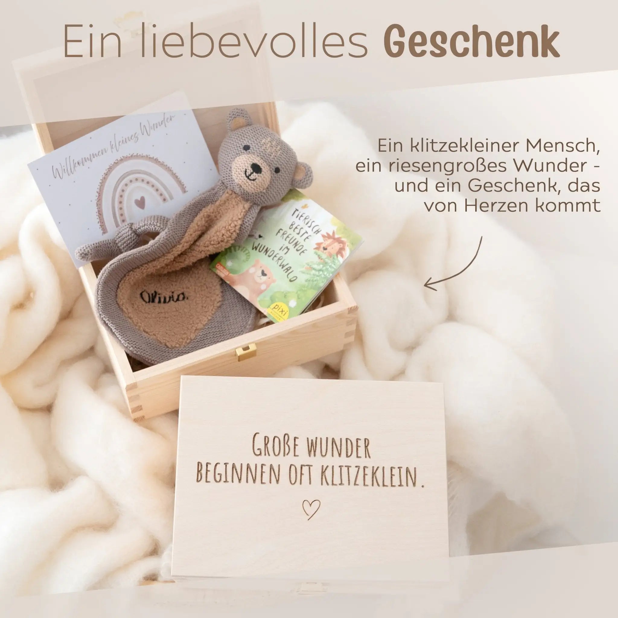 Geschenkbox Geburt - Schmusetuch + Pixi Buch + Postkarte - wunderwunsch