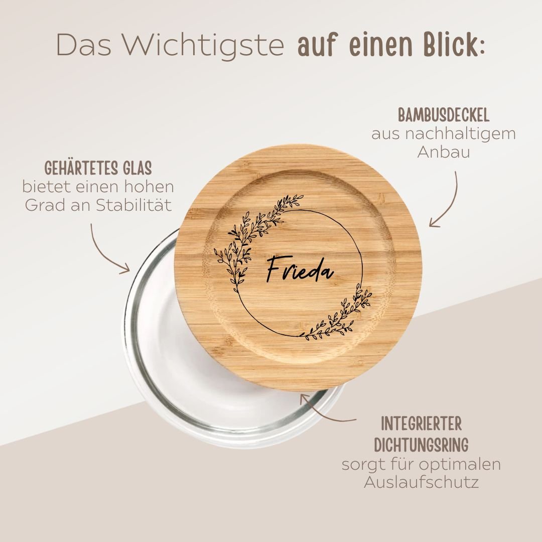 Glasdose personalisiert - Blumenkranz Gravur - wunderwunsch