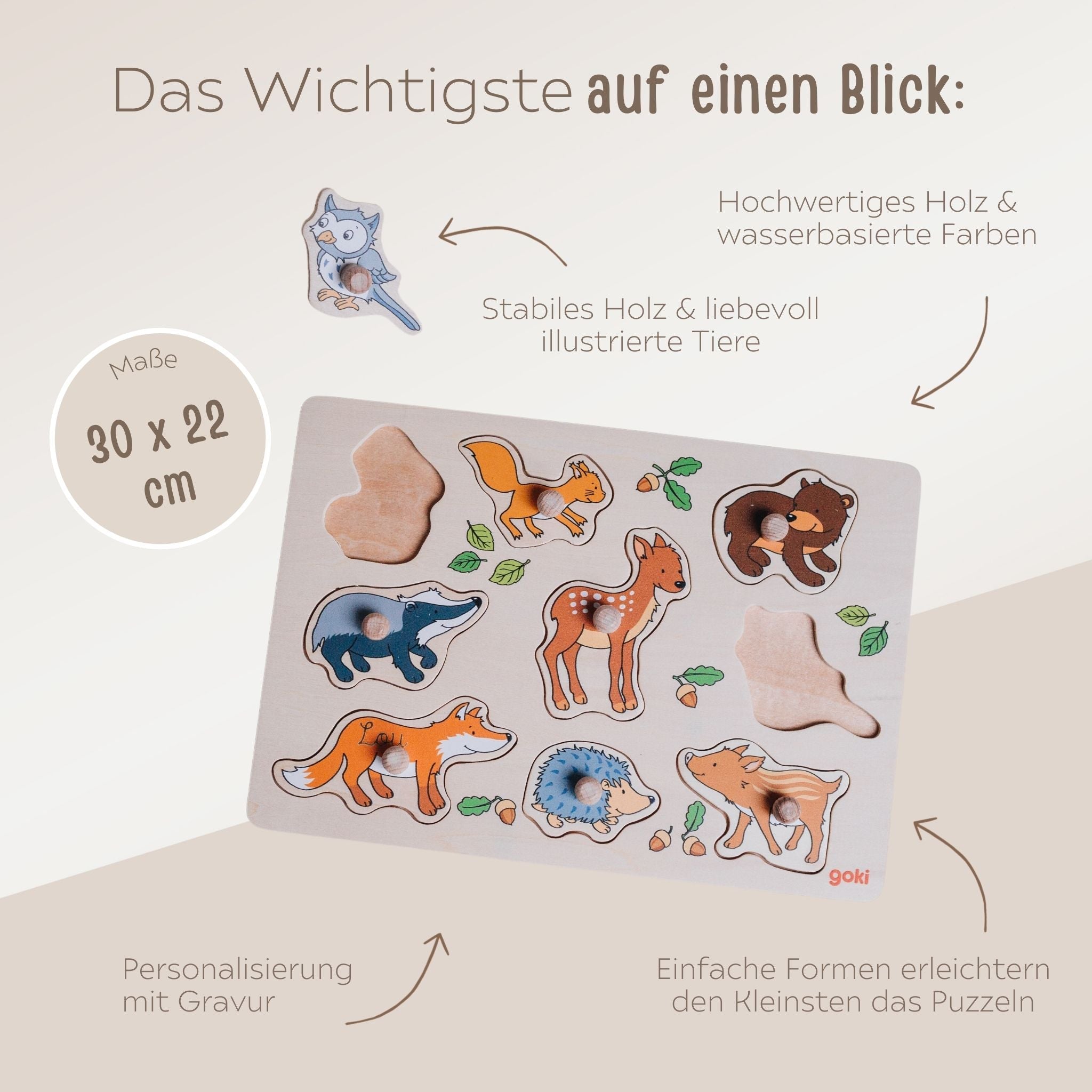 GOKI Steckpuzzle "Waldtiere" personalisiert - wunderwunsch