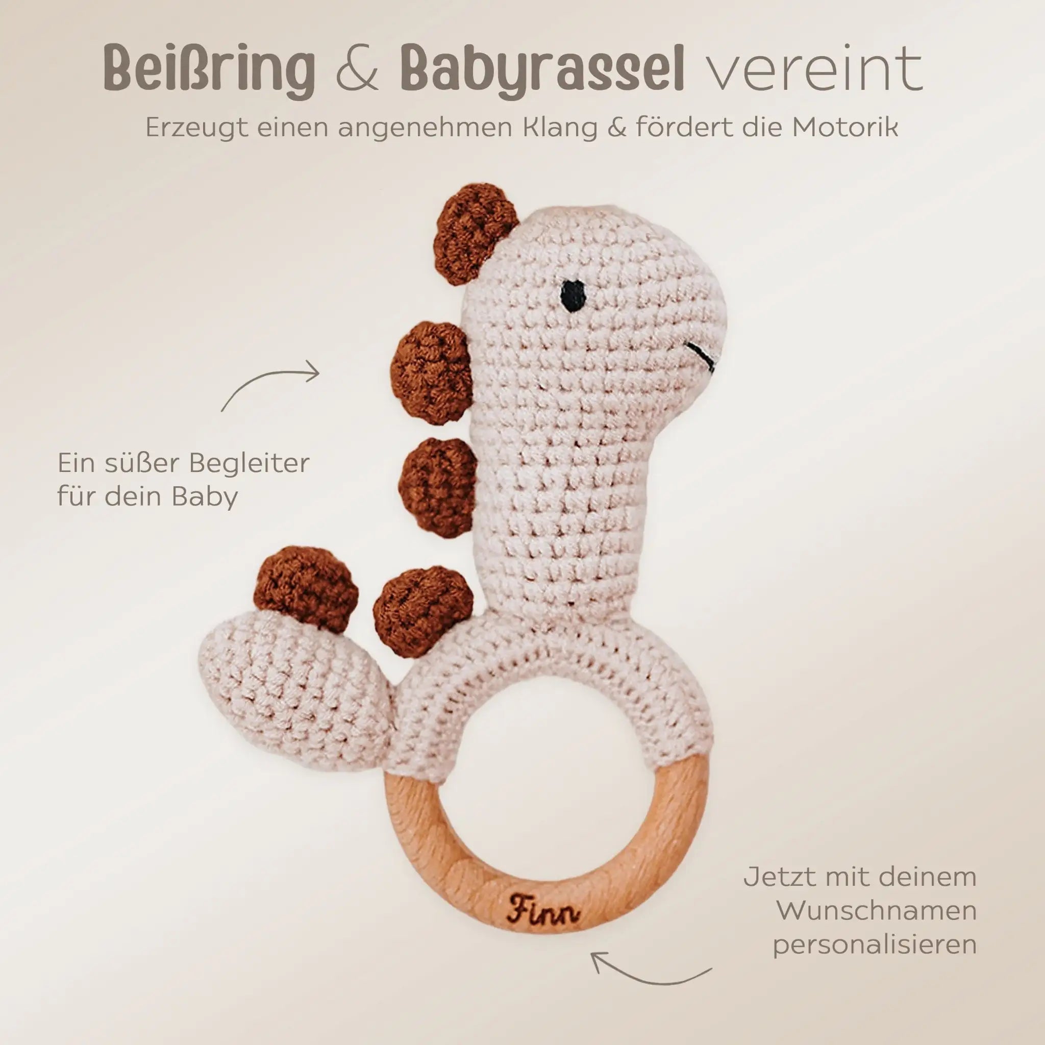 Greifling Dino beige personalisiert - wunderwunsch