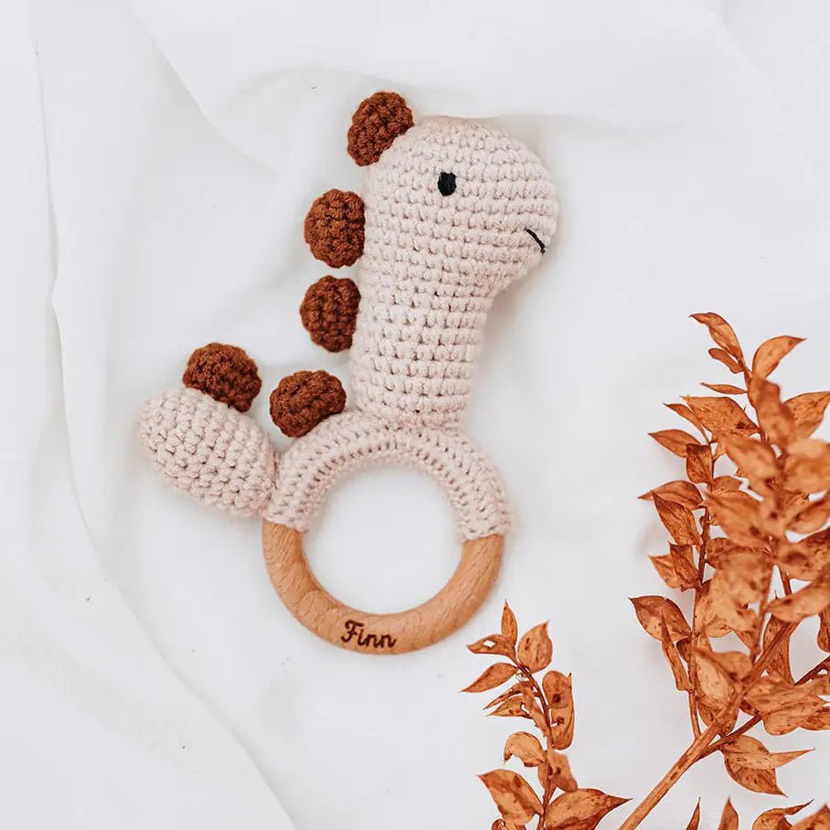 Greifling Dino beige personalisiert - wunderwunsch