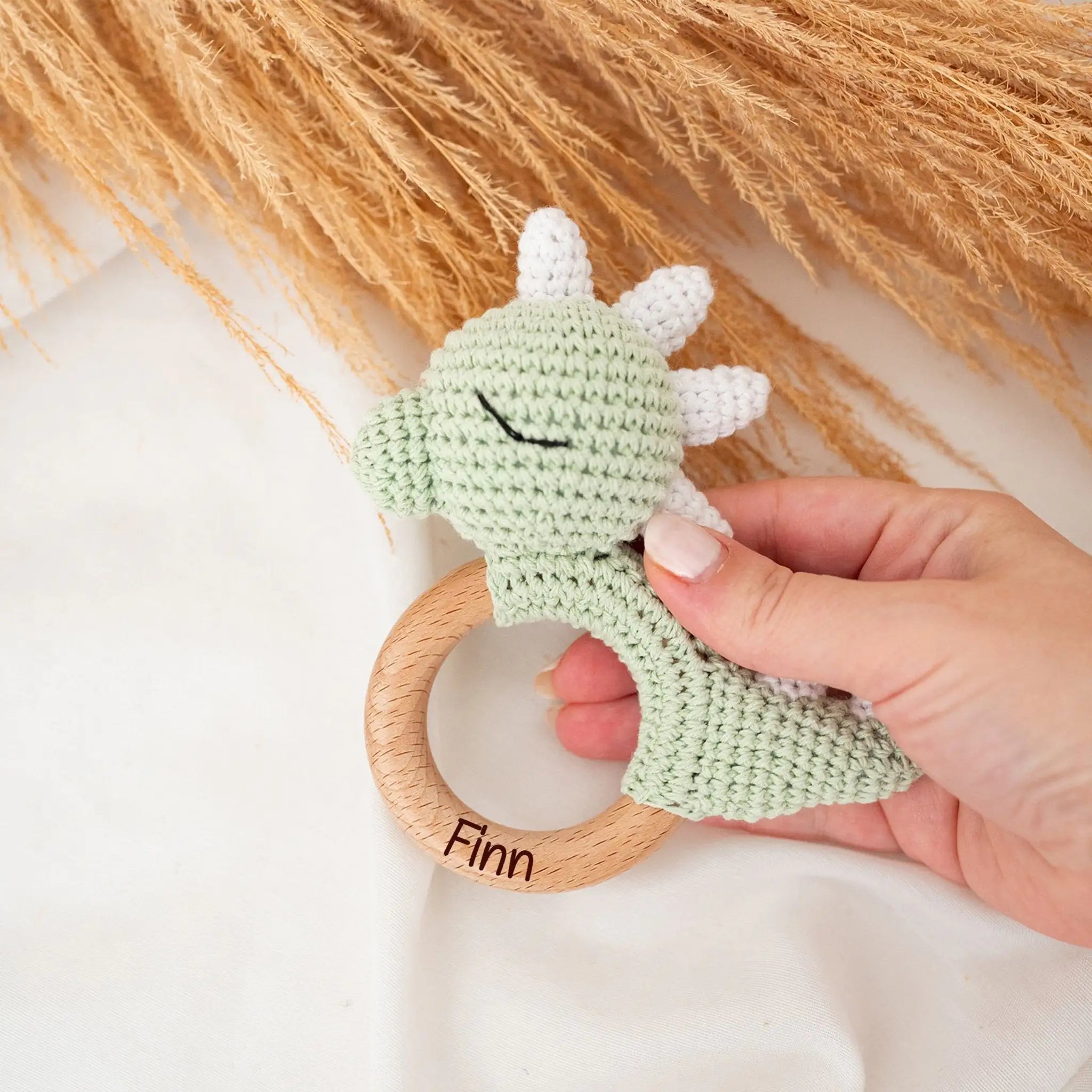 Greifling Dino grün personalisiert - wunderwunsch