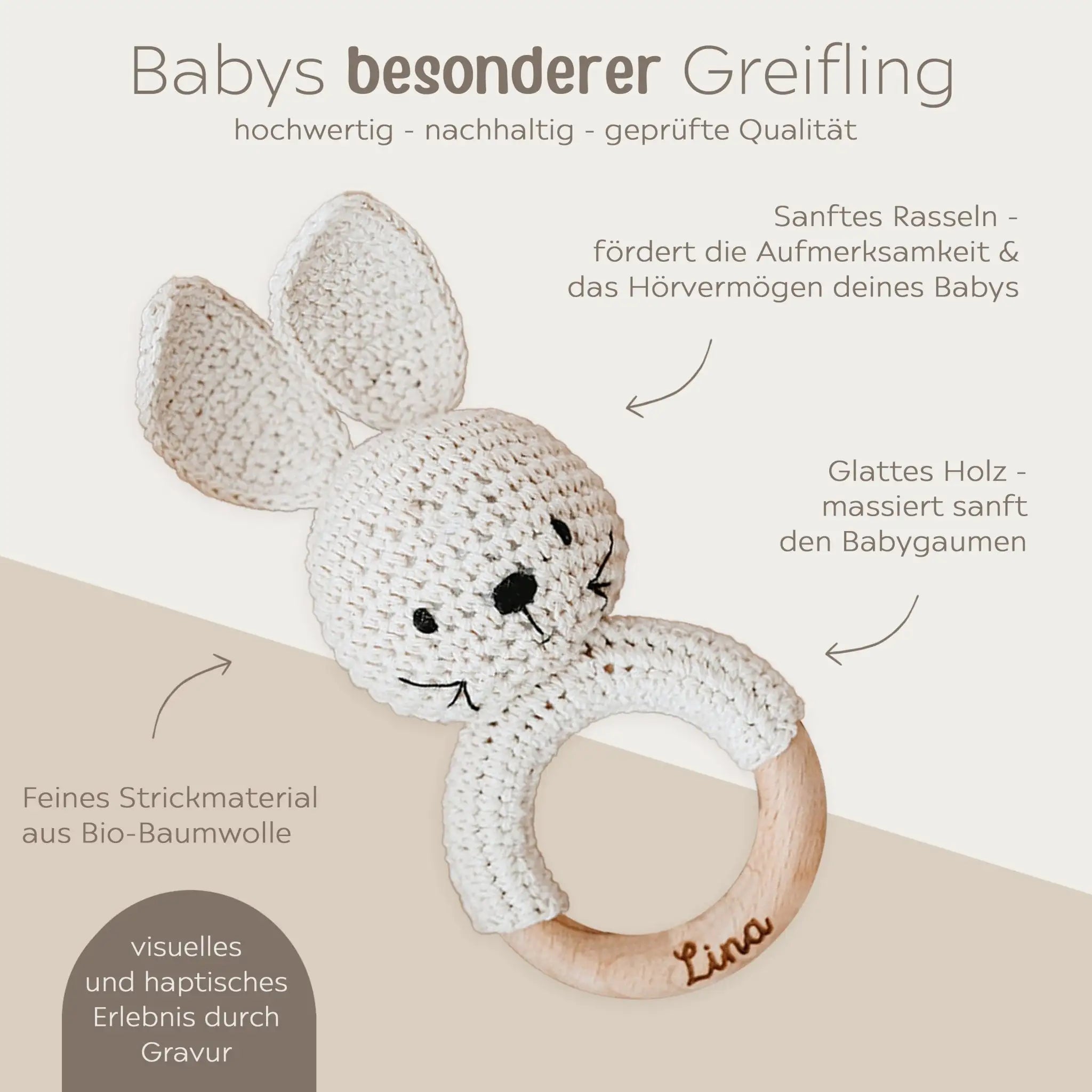 Greifling Hase creme personalisiert - wunderwunsch