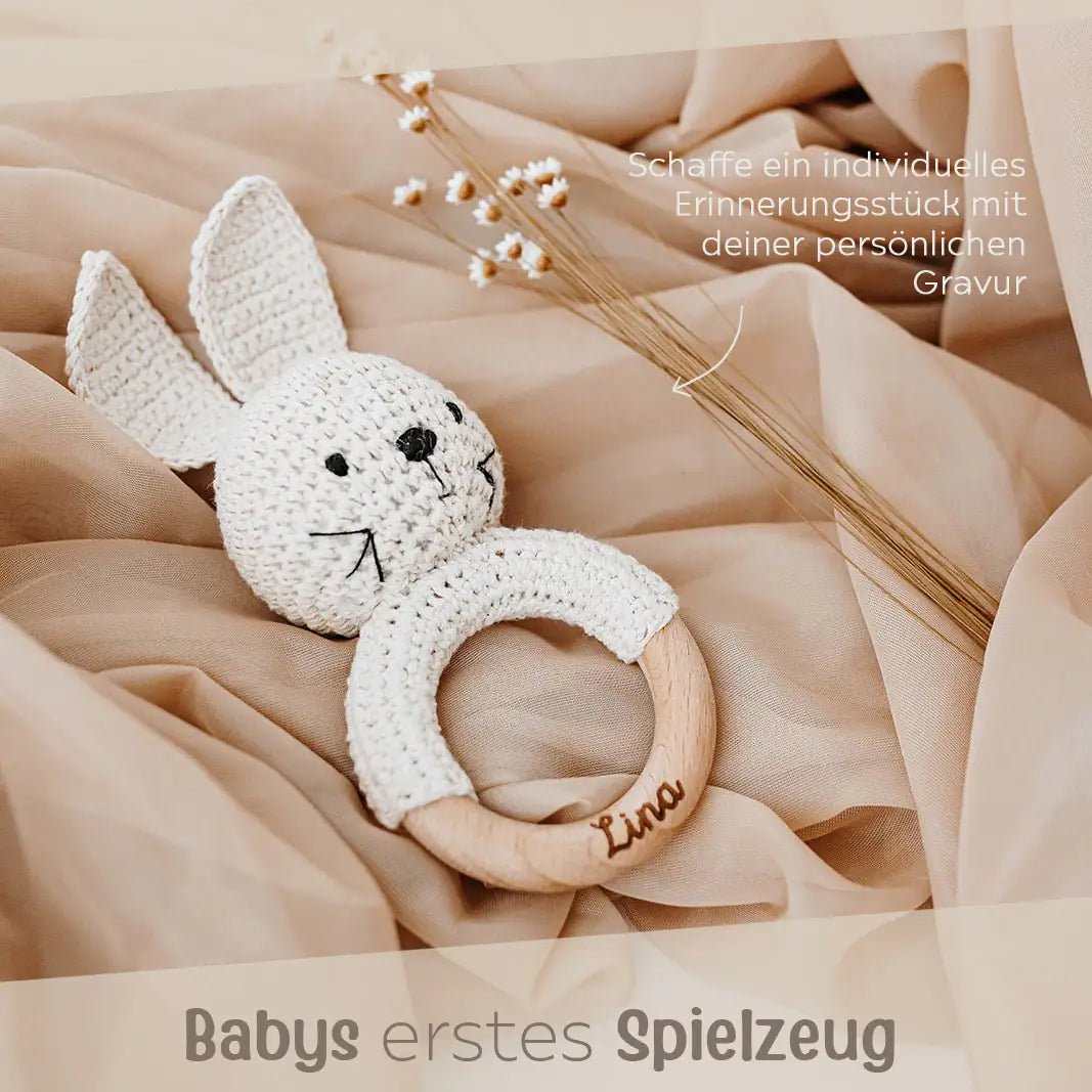 Greifling Hase creme personalisiert - wunderwunsch