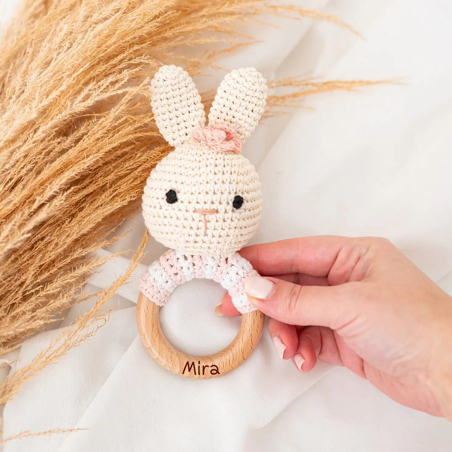 Greifling Hase gestreift rosa personalisiert - wunderwunsch