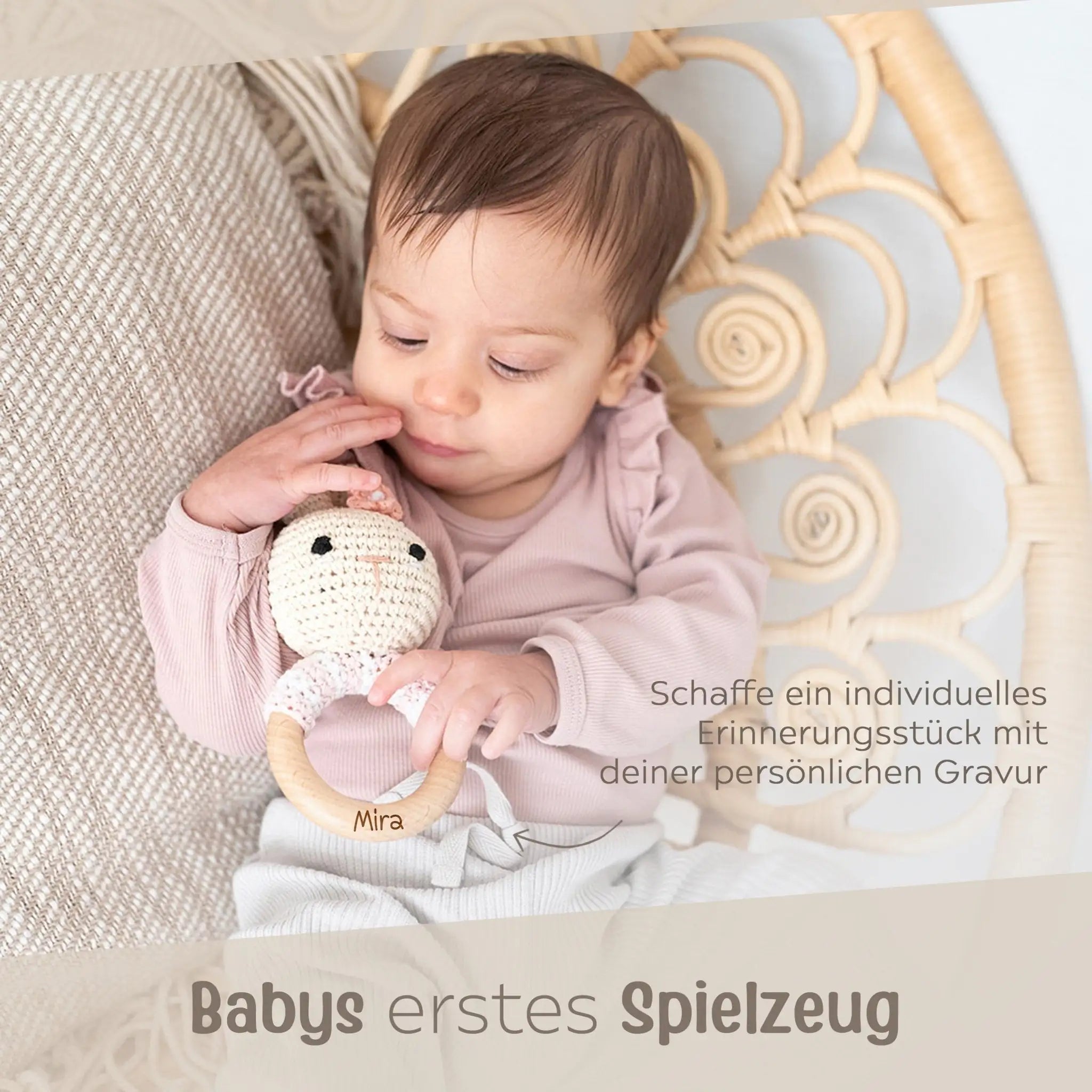 Greifling Hase gestreift rosa personalisiert - wunderwunsch
