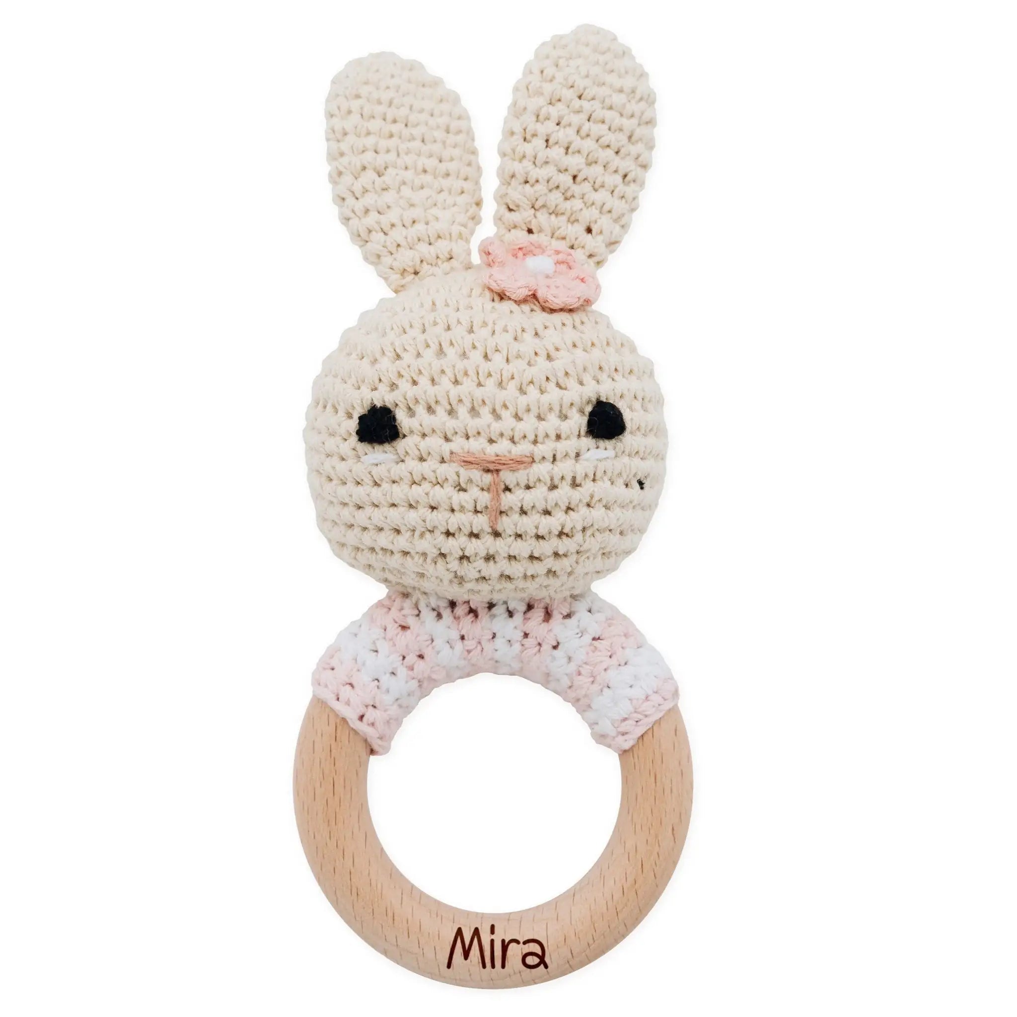 Greifling Hase gestreift rosa personalisiert - wunderwunsch