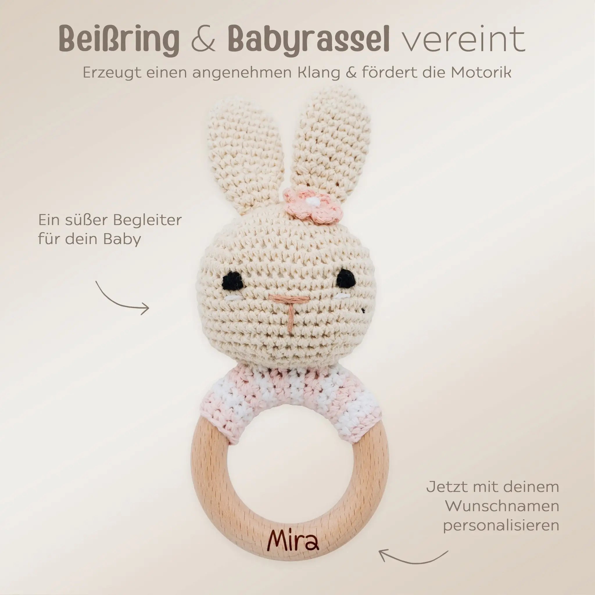 Greifling Hase gestreift rosa personalisiert - wunderwunsch