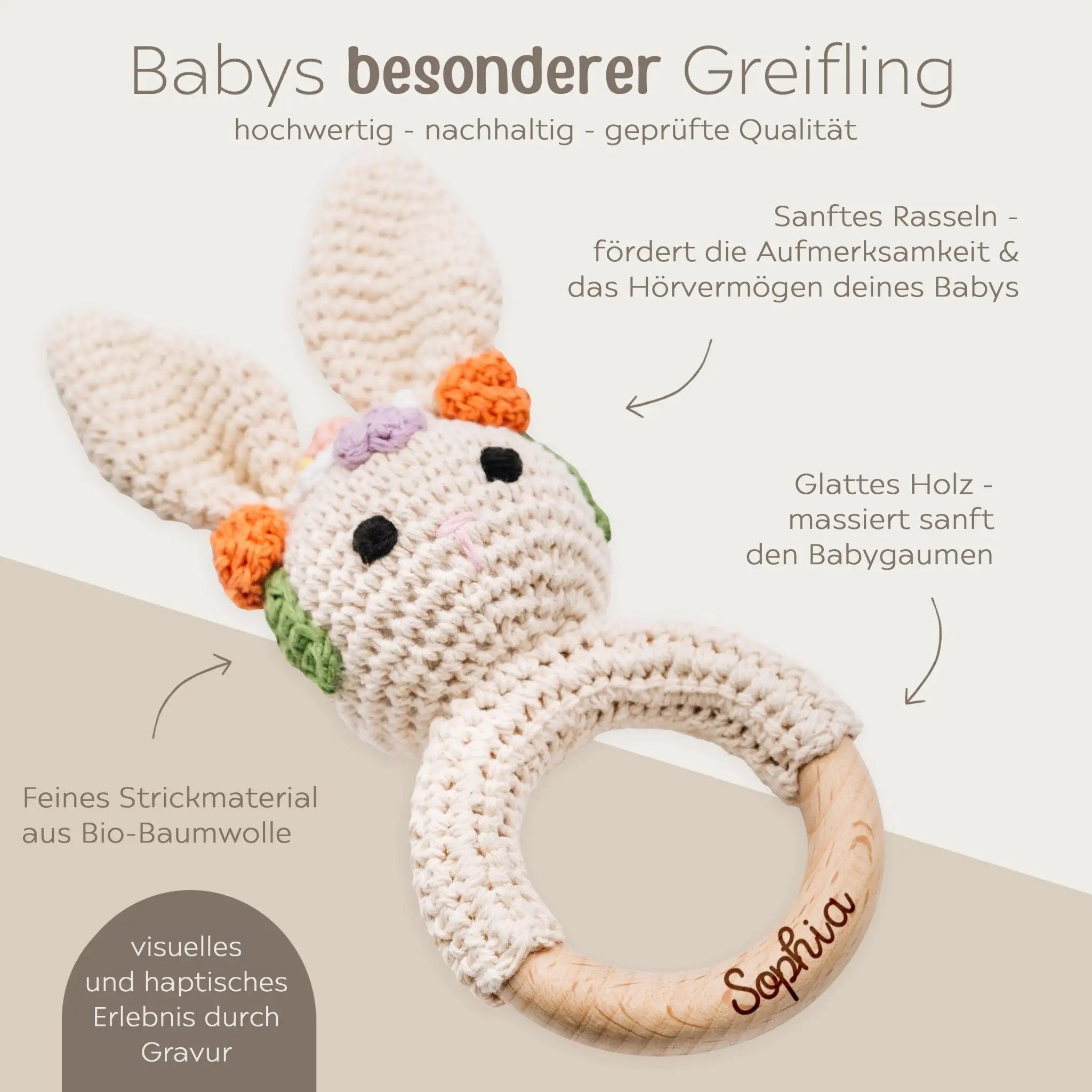 Greifling Hase mit Blumenkranz personalisiert - wunderwunsch