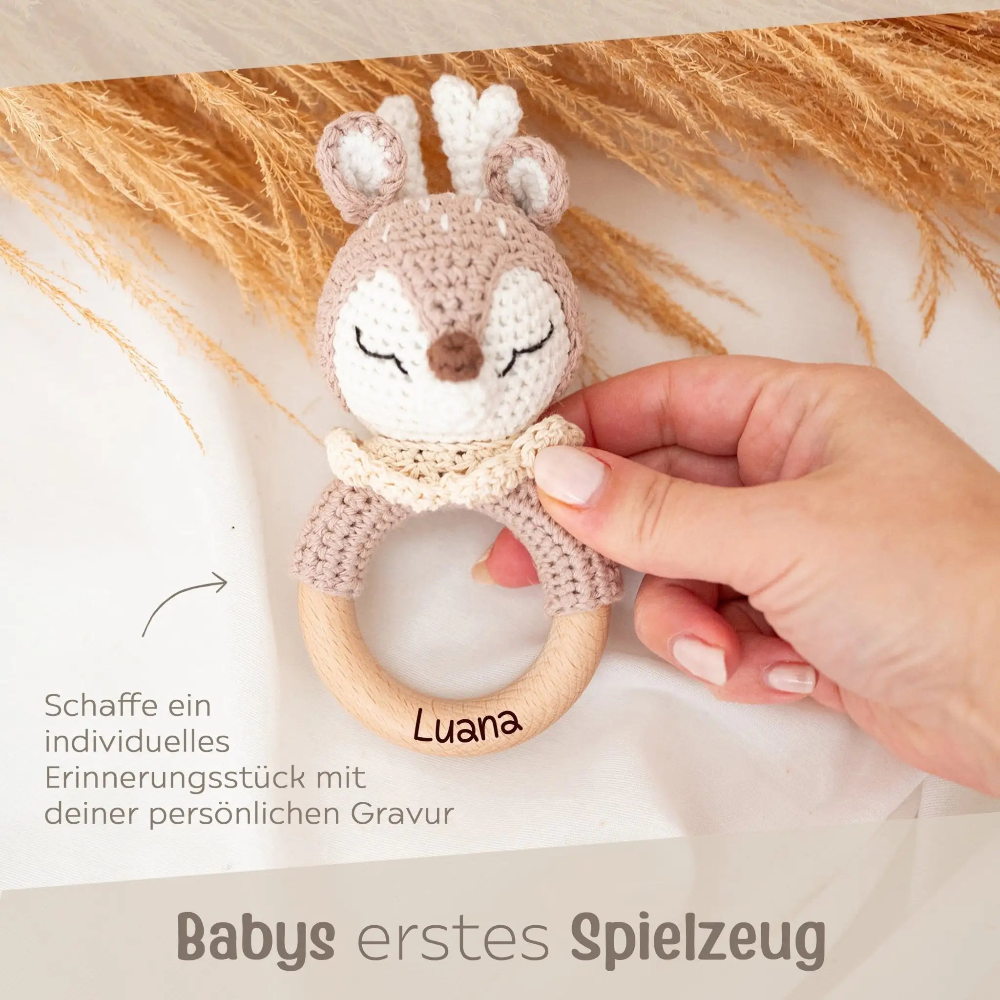 Greifling Reh mit beigen Kragen personalisiert - wunderwunsch