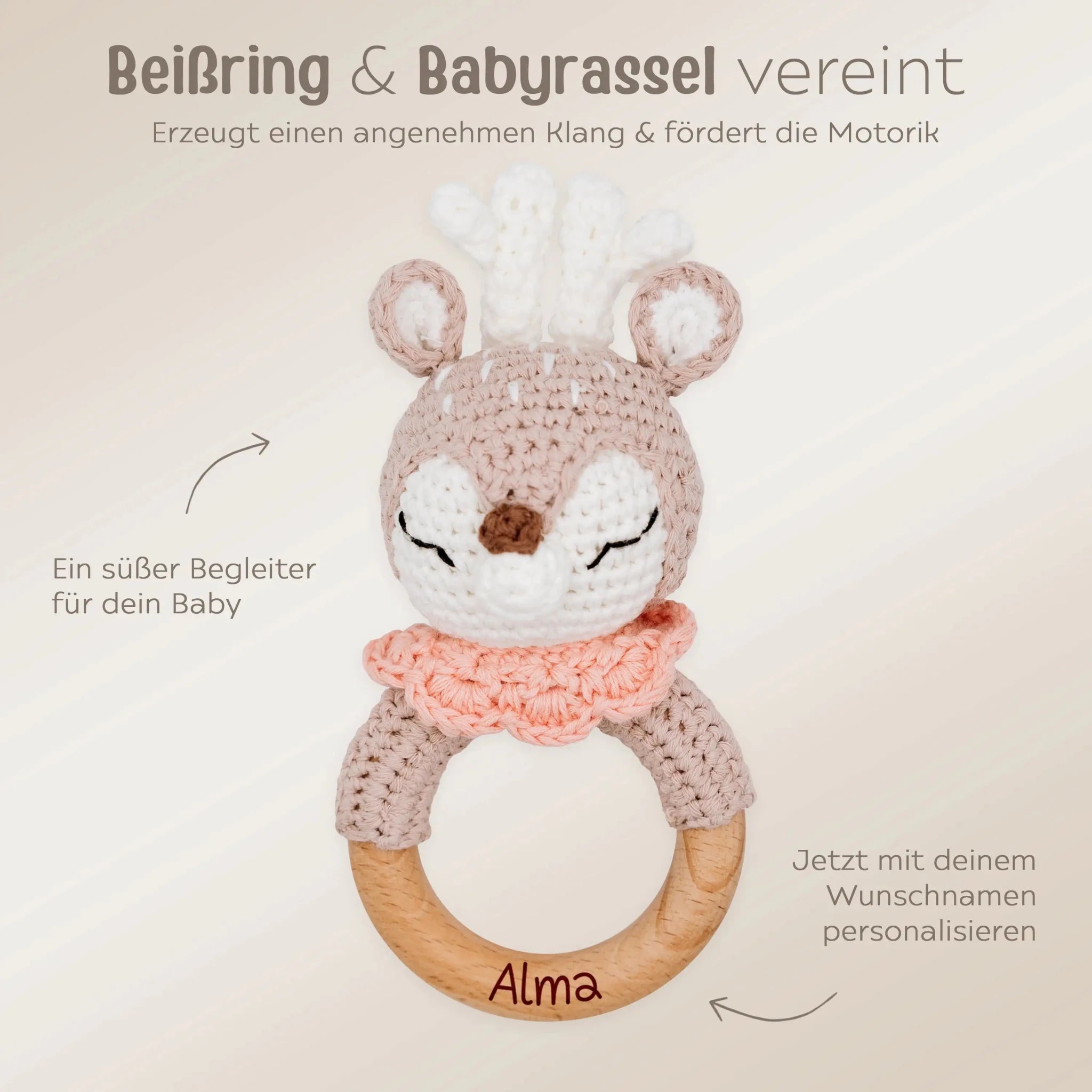 Greifling Reh mit rosa Kragen personalisiert - wunderwunsch