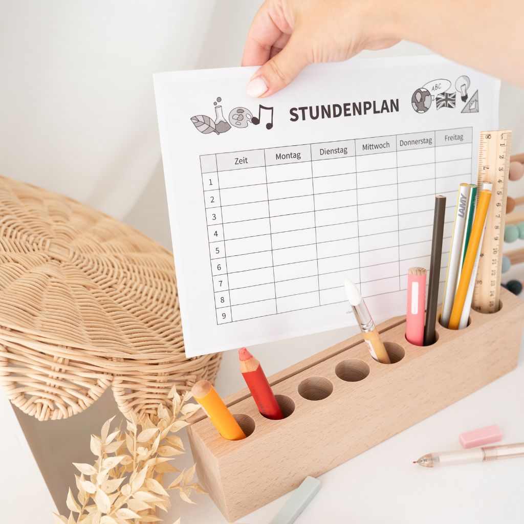 Holz Schreibtisch Organizer mit Papierschlitz personalisierbar - wunderwunsch