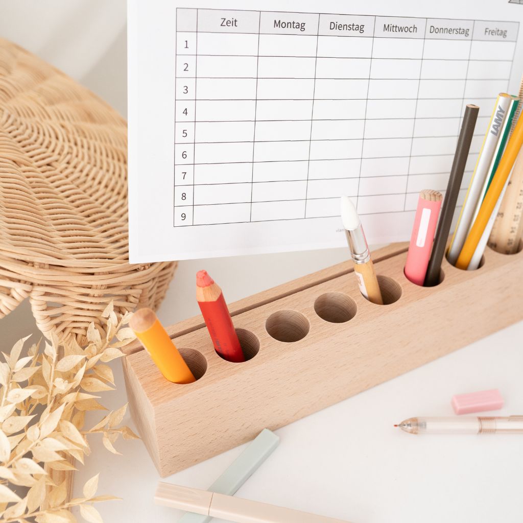 Holz Schreibtisch Organizer mit Papierschlitz personalisierbar - wunderwunsch