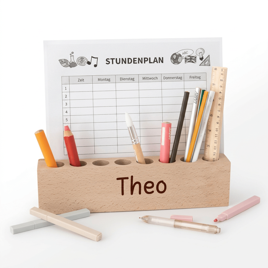 Holz Schreibtisch Organizer mit Papierschlitz personalisierbar