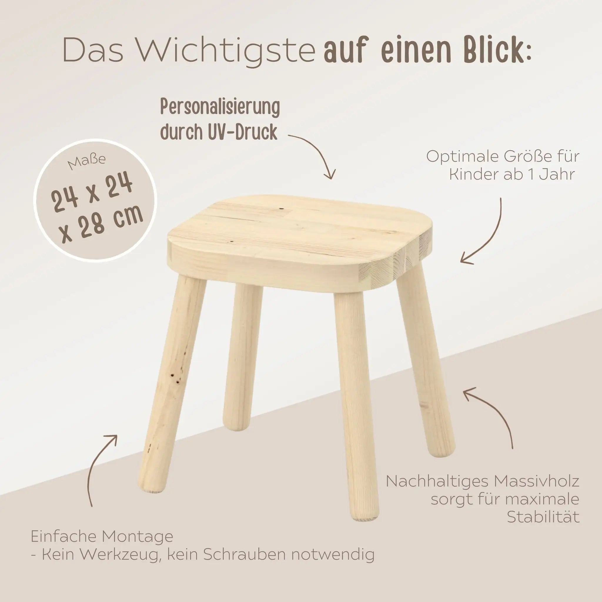 Holzhocker Kinder personalisiert - Regenbogen Boho pastell Aquarell - wunderwunsch