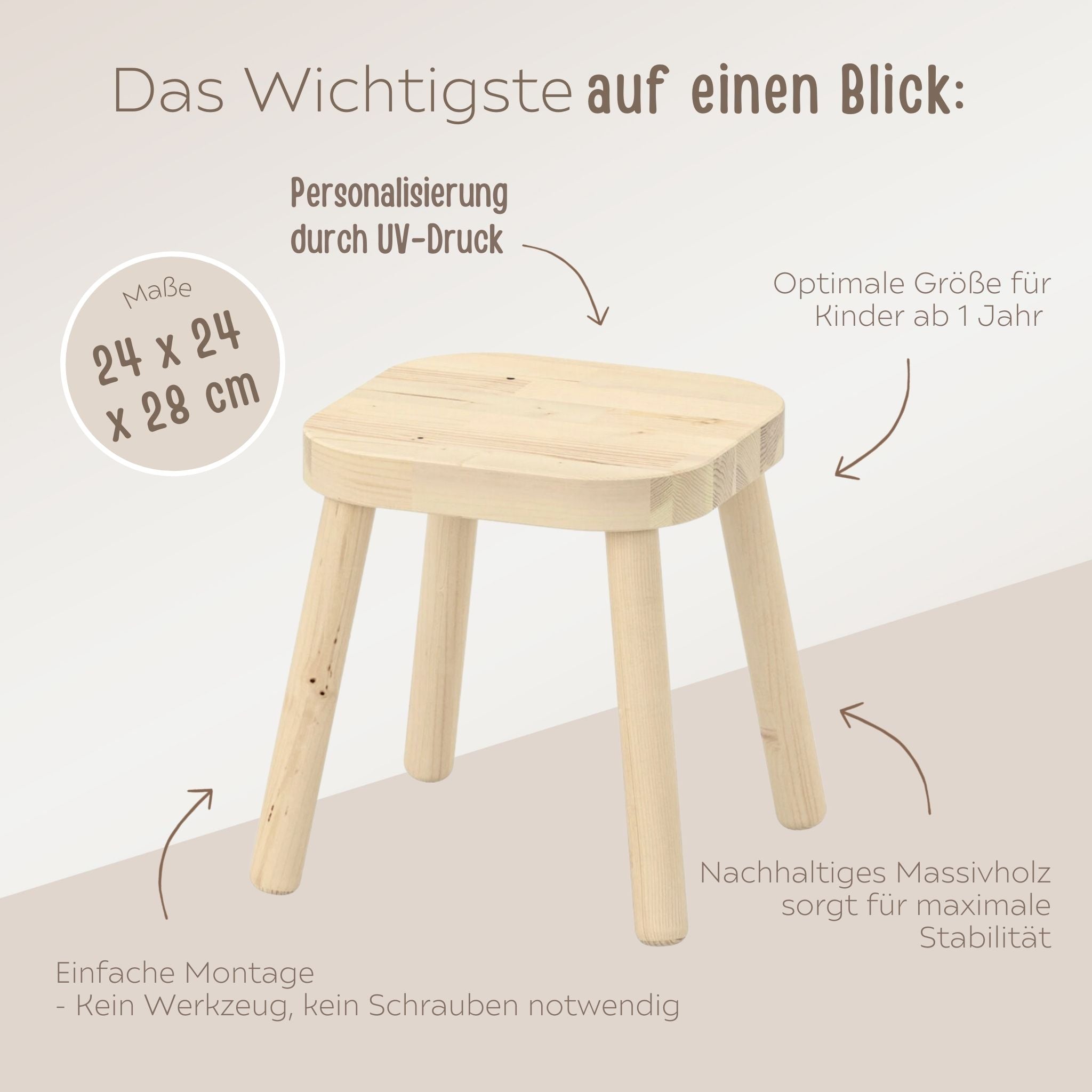 Holzhocker Kinder personalisiert - Tiere Aquarell - wunderwunsch