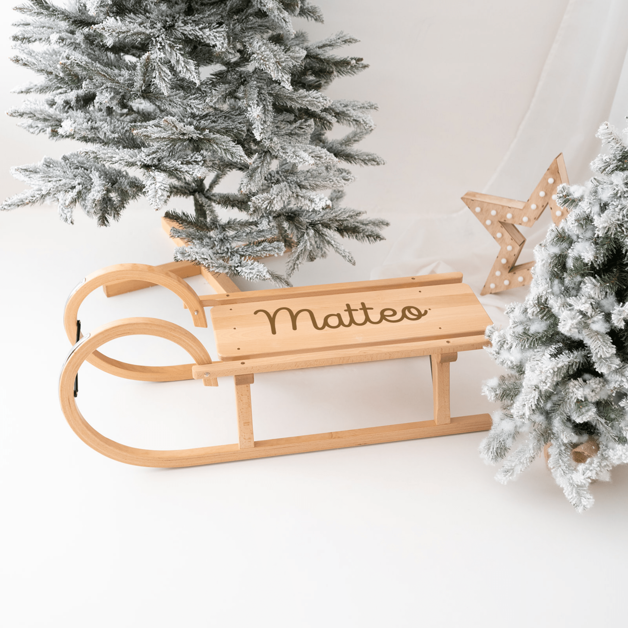 Hörnerschlitten Holz mit breiter Sitzfläche - personalisiert - wunderwunsch