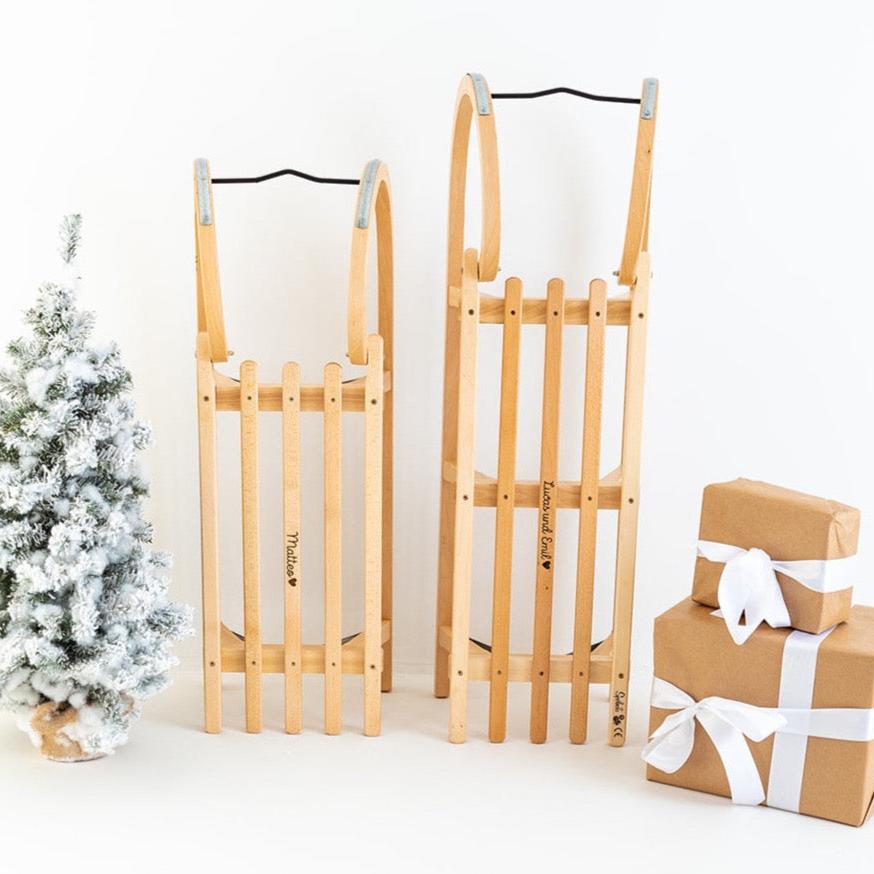 Hörnerschlitten Holz mit Lattensitz - personalisiert - wunderwunsch