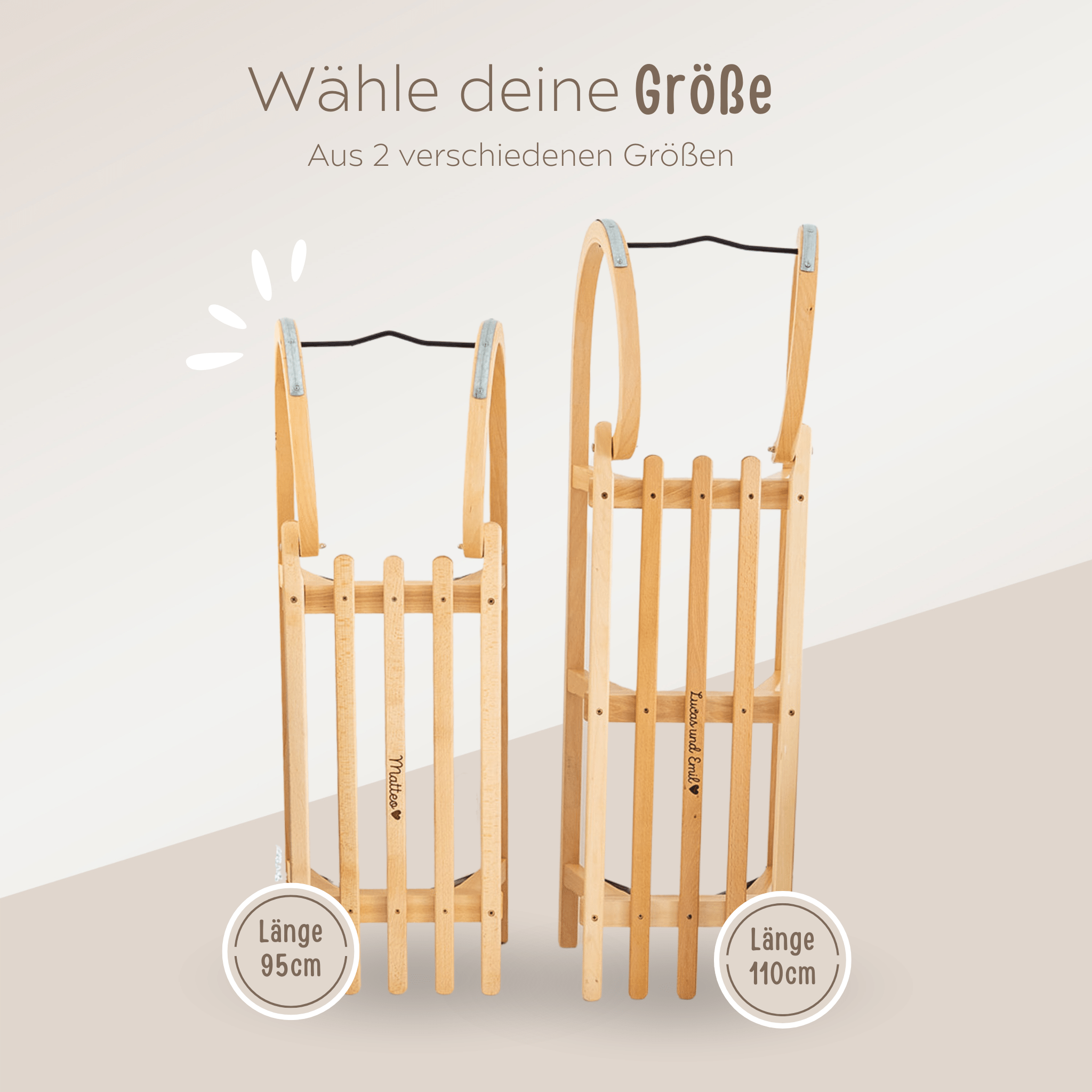 Hörnerschlitten Holz mit Lattensitz - personalisiert - wunderwunsch